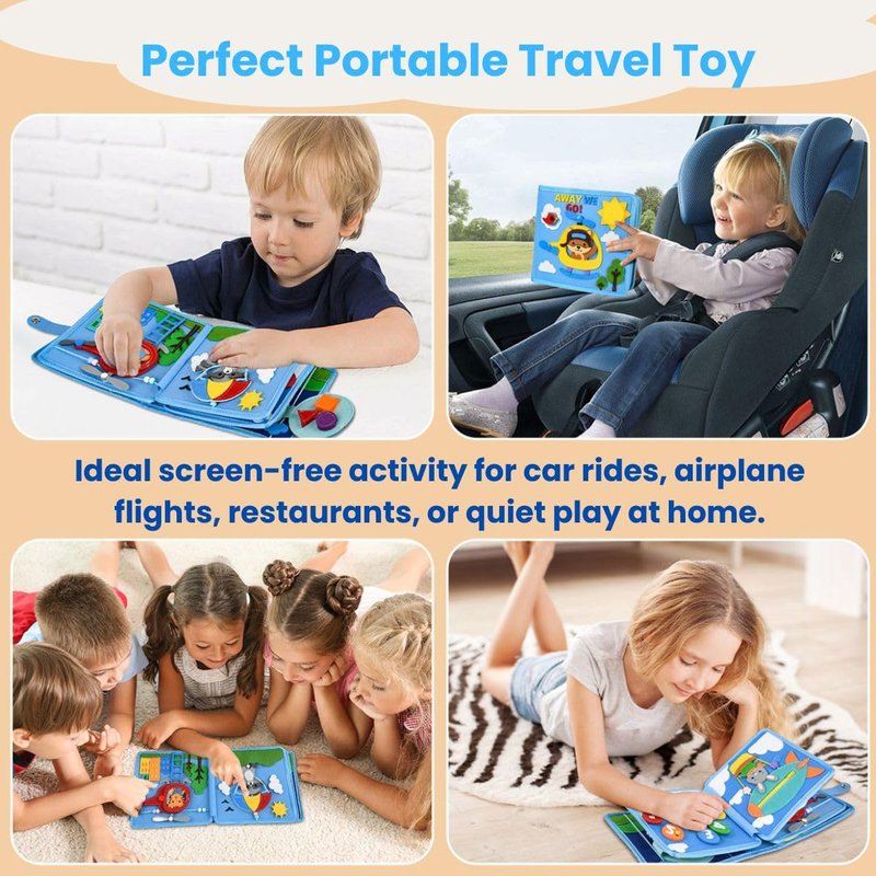 Bright Keiki Busy Book for Toddlers 1–3 – Montessori Busy Board & Educational Toys for 2 Year Old – Away We Go Travel Activity Book