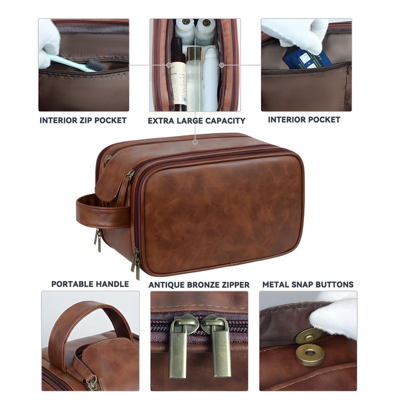 Travel Toiletry Bag for Men, Shaving Dopp Kit Water-resistant Bathroom Small Toiletries Organizer PU Leather Cosmetic Bags,Men's Shaving Grooming Kit,Gifts for Father, Dad, Boyfriend, Grandpa