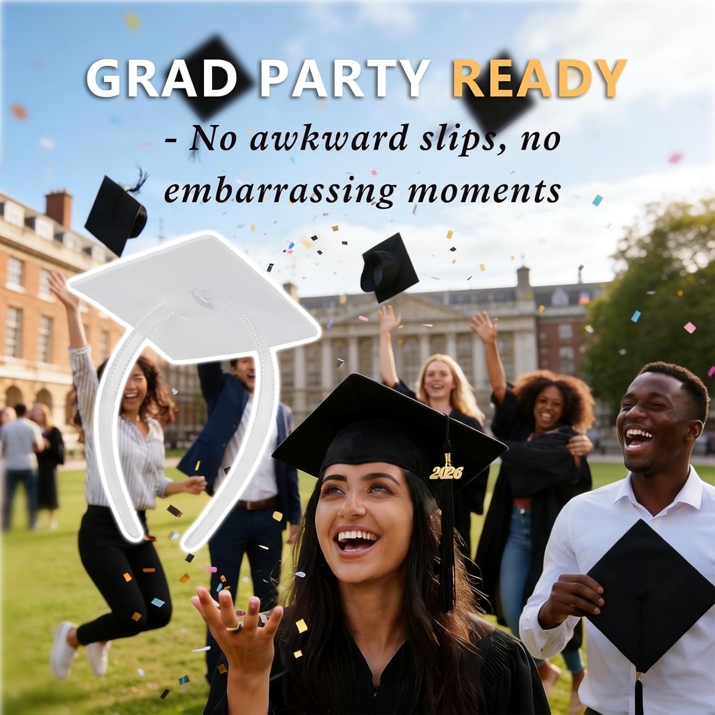 Graduation Cap Headband for Women - Firm Anti-Fall Hairband | Clear (2pcs)