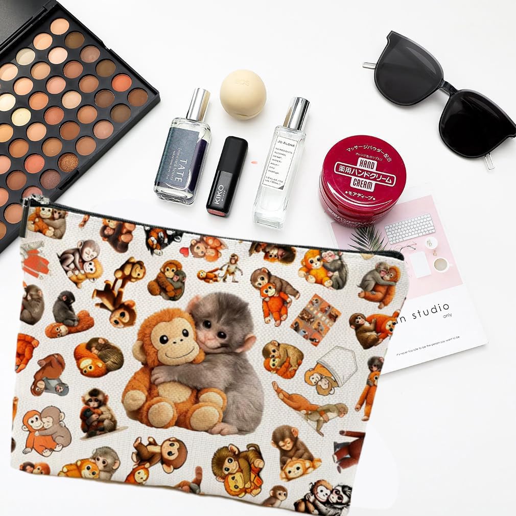 NONETH Punch Monkey Makeup Bag for Women, Funny Cosmetic Bag & Travel Toiletry Pouch, Viral Meme Makeup Pouch for Best Friend, Mom