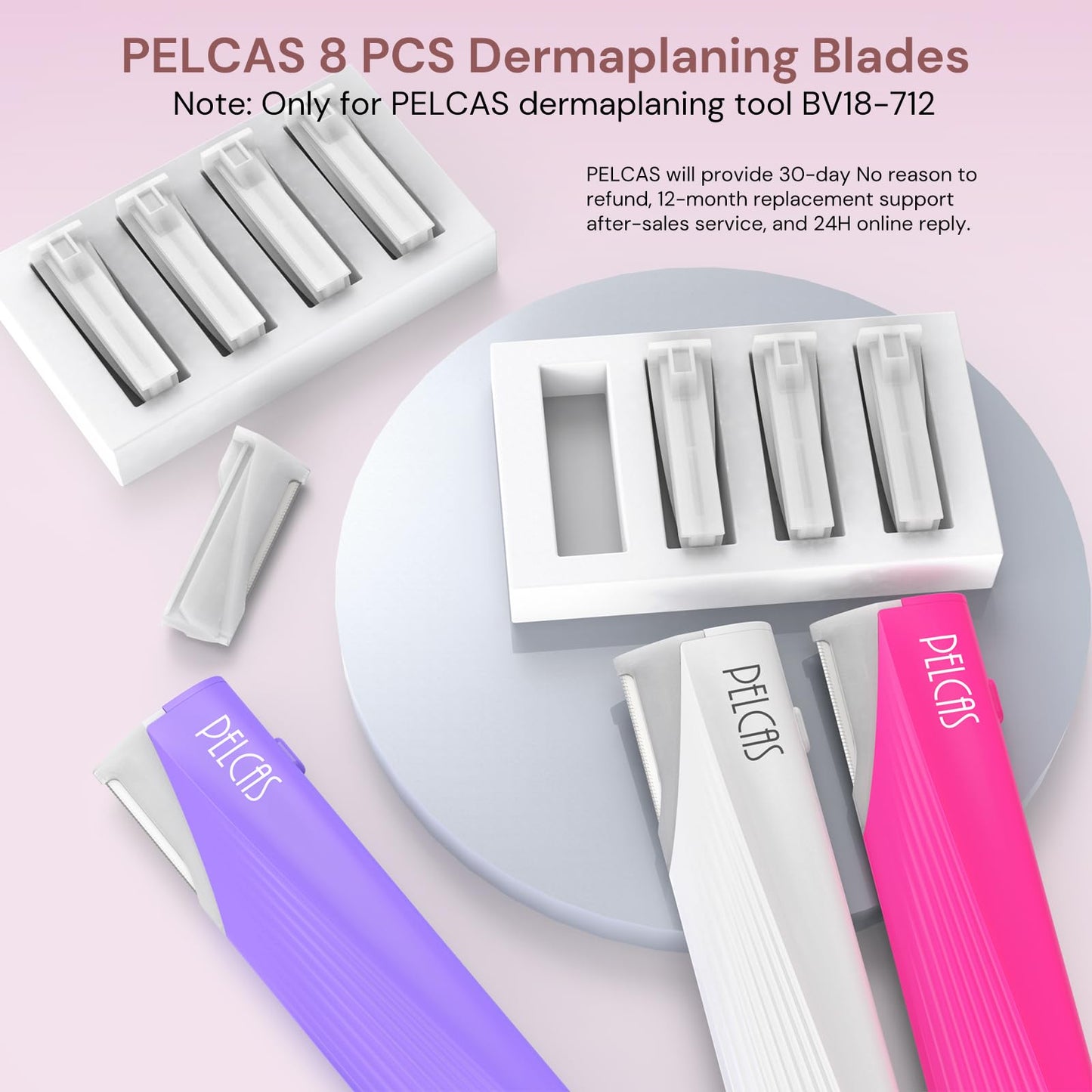 PELCAS Dermaplaning Blade Replacement Set, 8 PCS Dermaplaning Razors for Women Facial Peach Fuzz & Hair Removal System SPA at Home Only Fit with PELCAS Dermaplaning Tool BV18-712 -Device Not Included