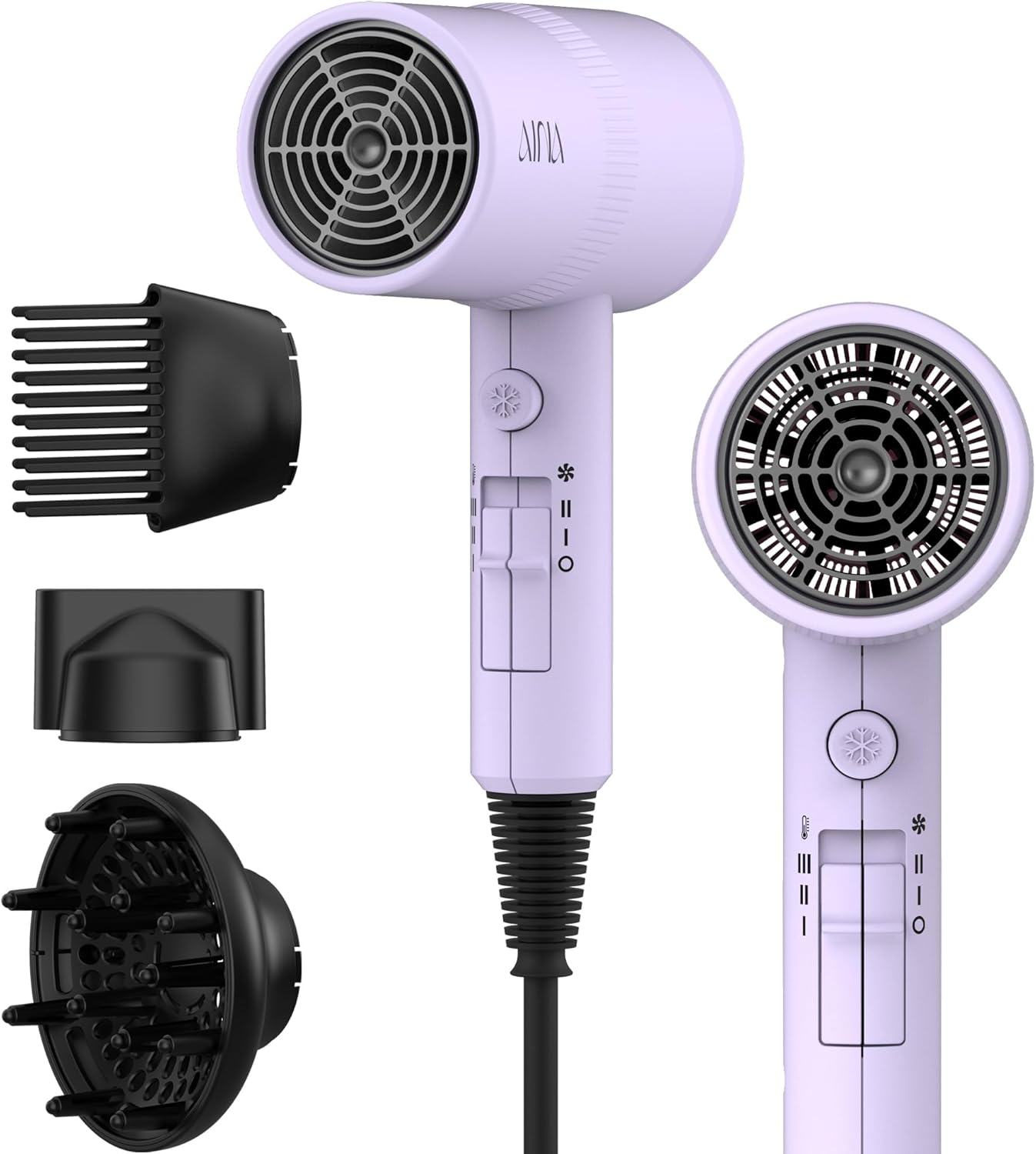 AINA Hair Dryer with Diffuser - Advanced Ionic Technology & Ceramic Coating | Fast Drying & Shine 110V/Ash Grey
