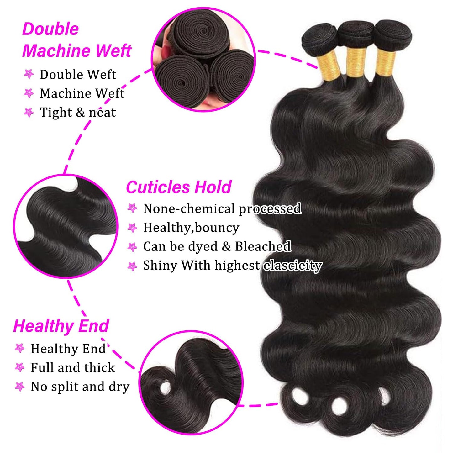 12A Human Hair Bundles 18 20 22 Inch Body Wave Bundles Human Hair 100% Unprocessed Brazilian Virgin Hair 3 Bundles Quick Weave Hair Extension Natural Black
