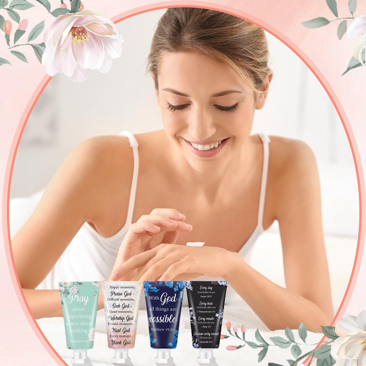 48 Pcs Christian Hand Cream Bulk for Women Mini Travel Size Bible Verse Lotion Dry Skin Hand Lotion for Summer Travel Church Prayers Gifts Coworker Thank You Gifts Wedding Bridal Shower Favors