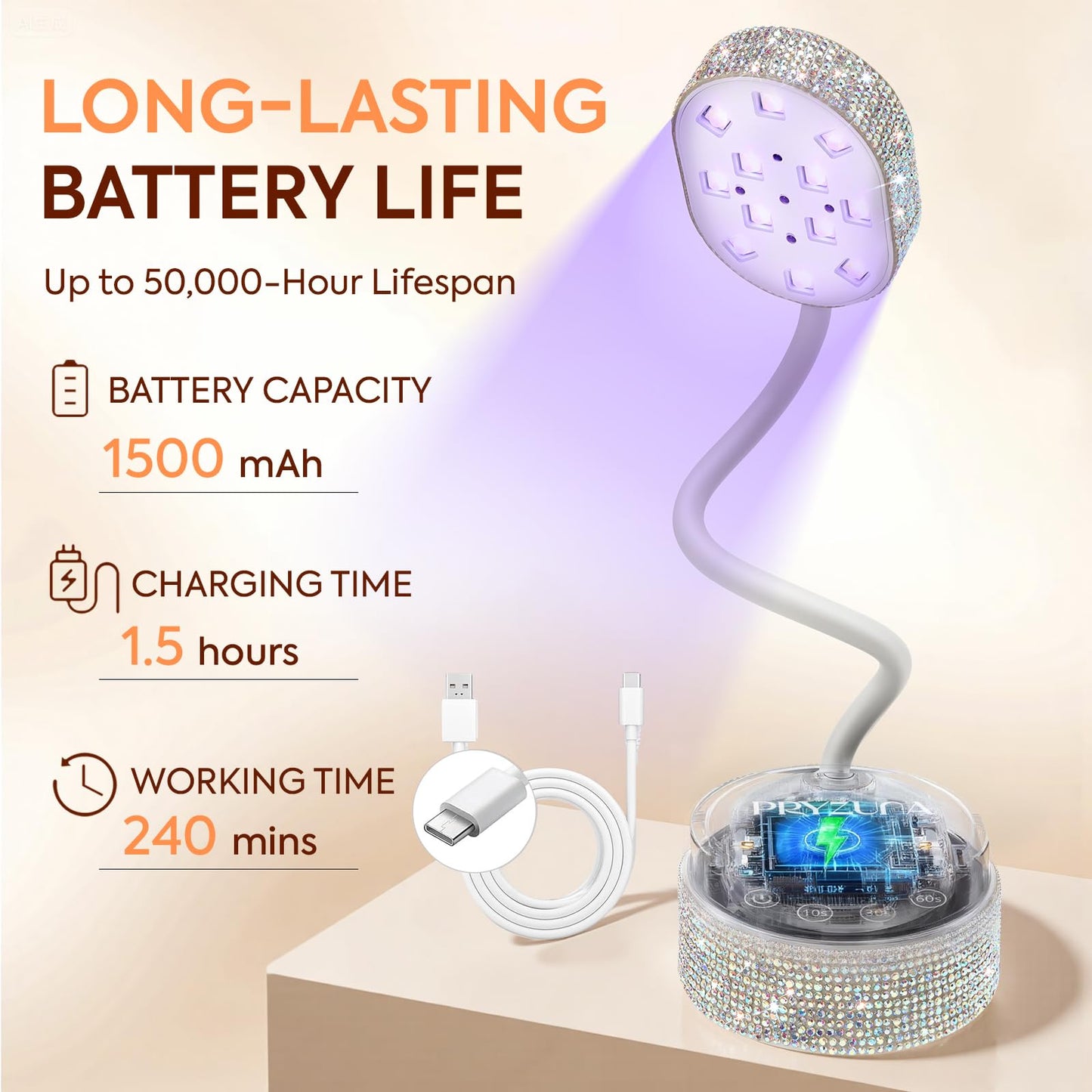 UV LED Nail Lamp 36W – Mini Cordless Flash Cure Gooseneck UV Light for Gel X Nails, Portable USB Rechargeable Nail Dryer with Auto Sensor, 4 Timers & LCD Display for DIY Home Manicure (Diamond)