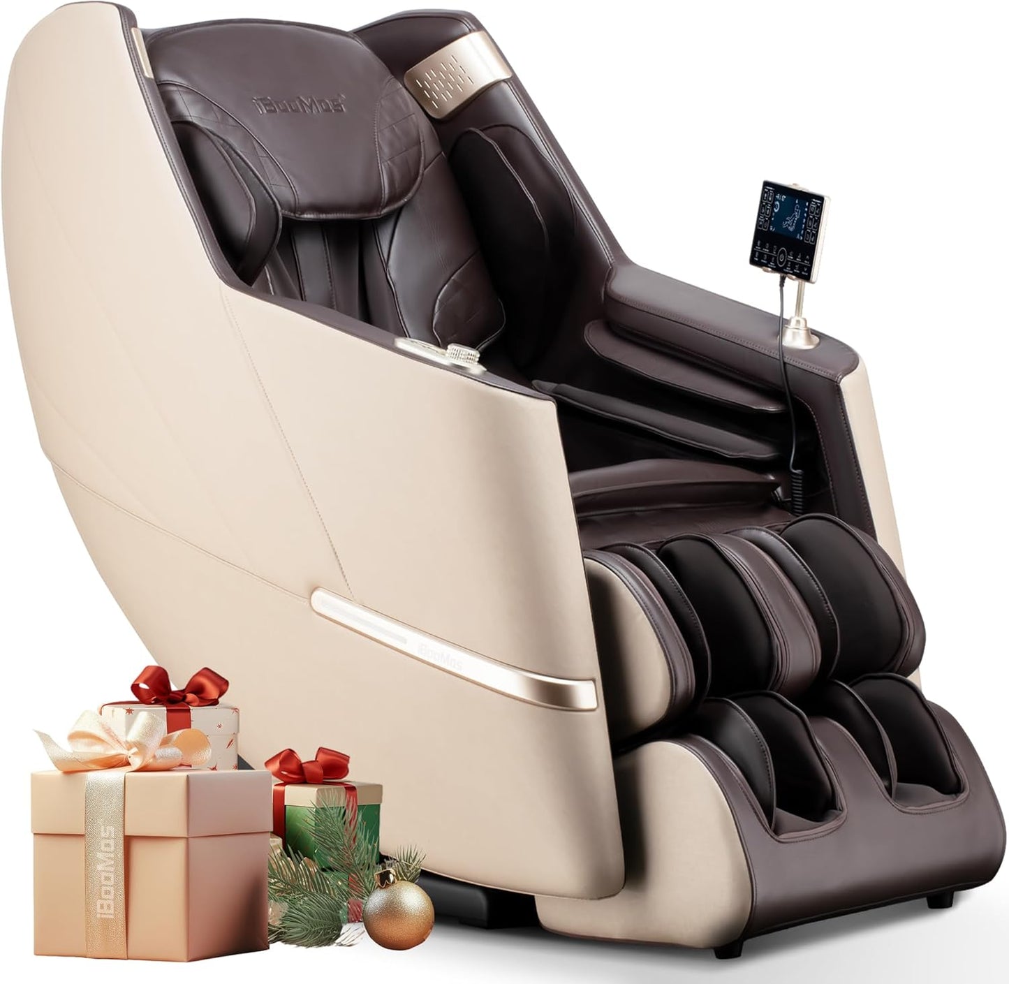 iBooMas Massage Chair - 2026 SL-Track Zero Gravity Shiatsu Recliner with 12+6 Modes & Heat Therapy | Beige & Brown