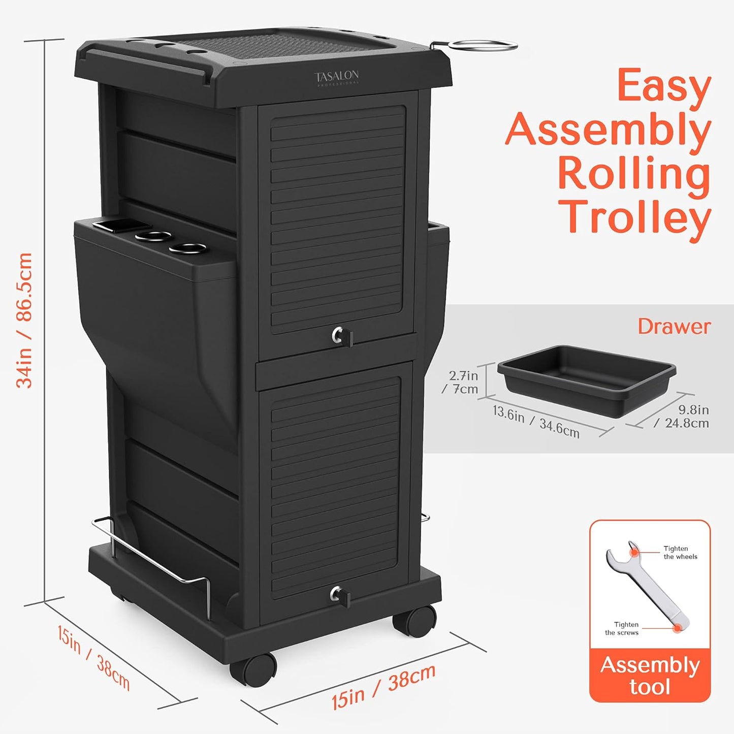 Professional Salon Trolley Cart - Lockable 6 Tray Mobile Storage for Hair & Beauty | Black