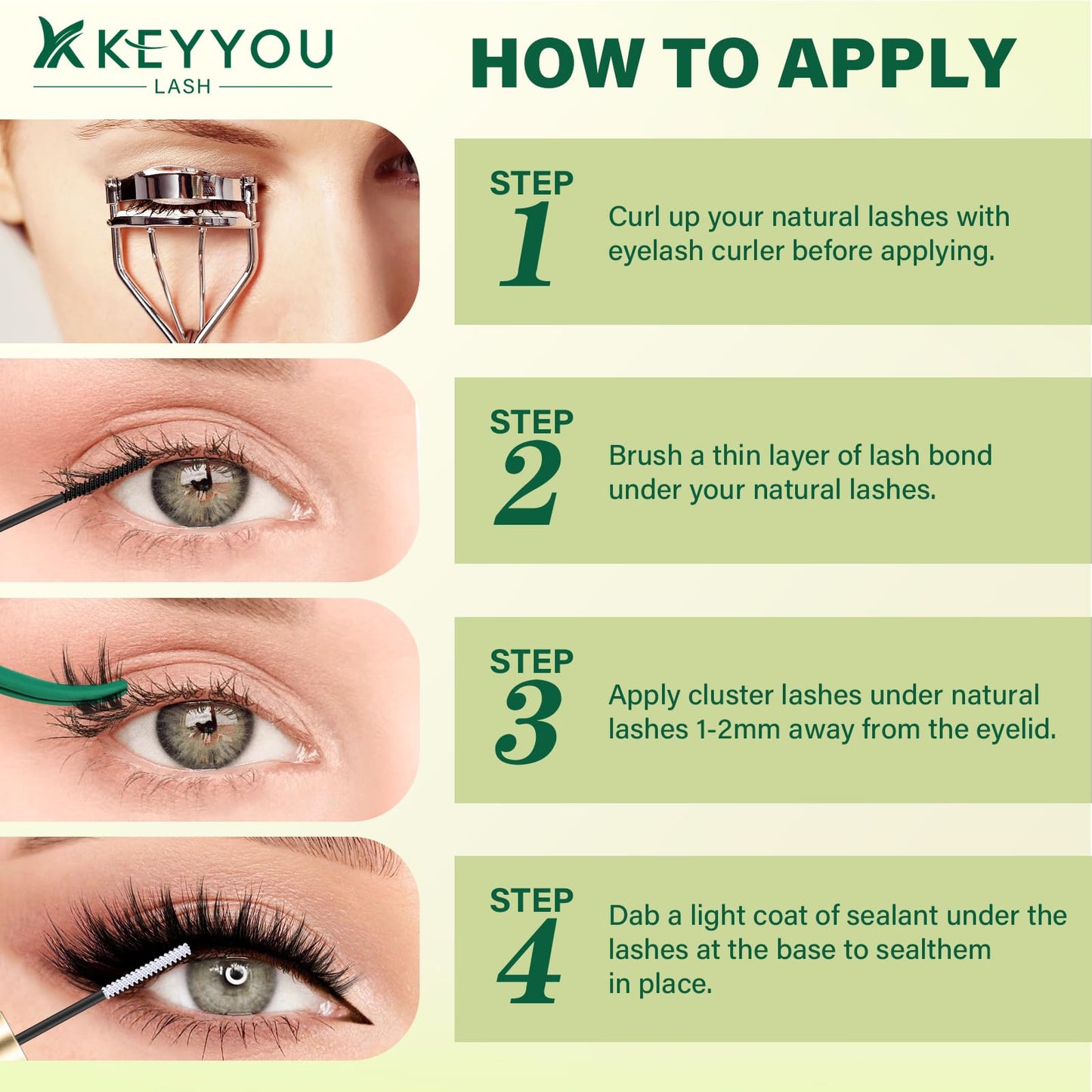 KEYYOU LASH Lash Clusters Kit Manga Lashes 8-18mm C Curl Wispy Lash Cluster Ultra-Thin Natural Lash Cluster with Spike Eyelash Extension Fairy False Eyelash with Remover Bond and Seal（F04 Kit）