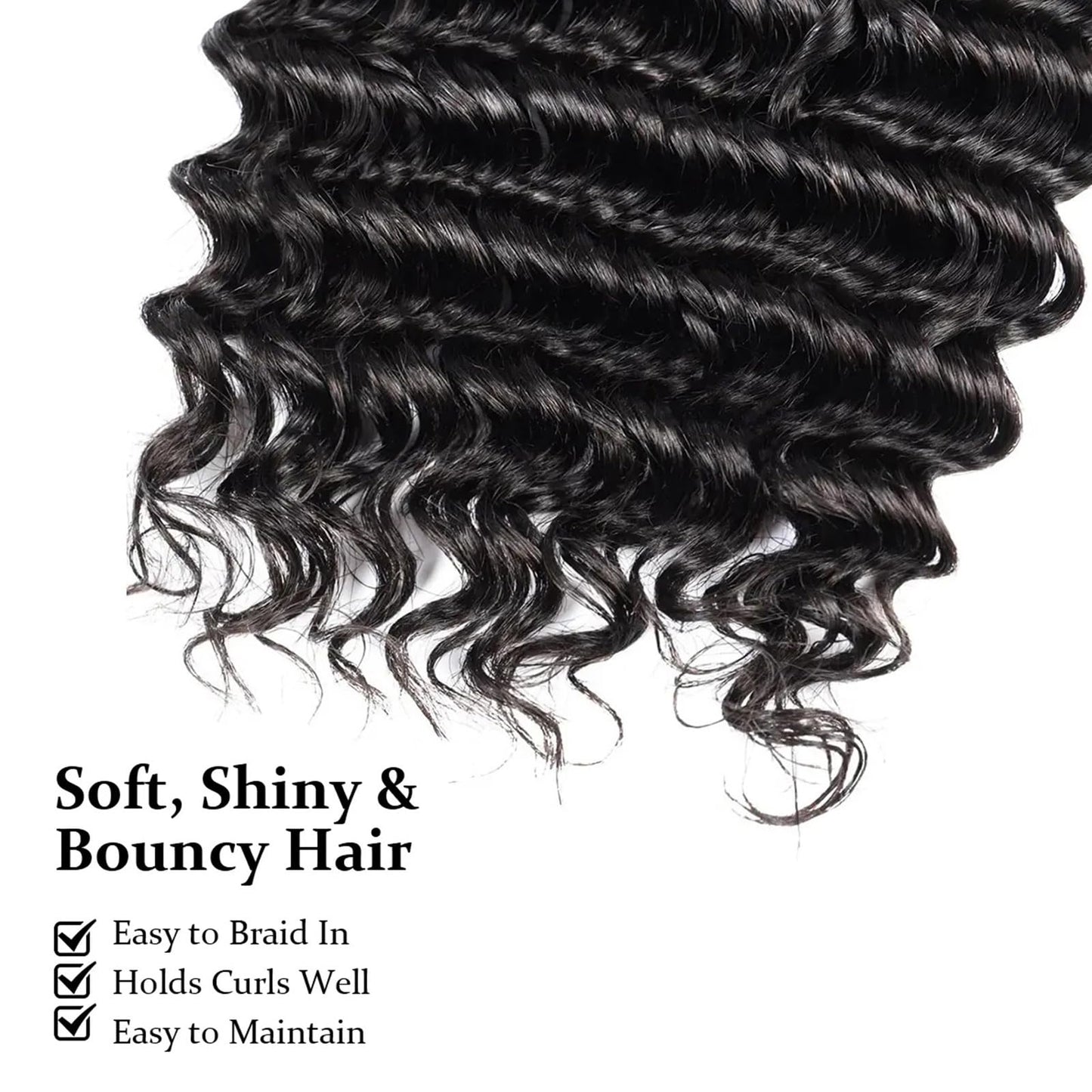 Wequeen 16A Human Braiding Hair Deep Wave 50g 24 Inch 1 Bundles/Pack 100% Unprocessed Brazilian Virgin Hair No Weft Bulk Human Hair for Braiding Curly Hair Extensions for Boho Braids,Natural Black