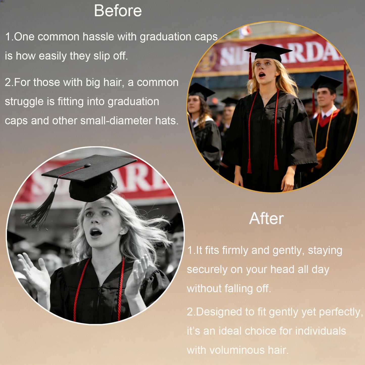 Zeyoy Graduation Cap Headband Insert - Adjustable & Anti-Fall Hair Band for Securing Grad Cap, Firm Hat Accessories for Graduates (1, Black)