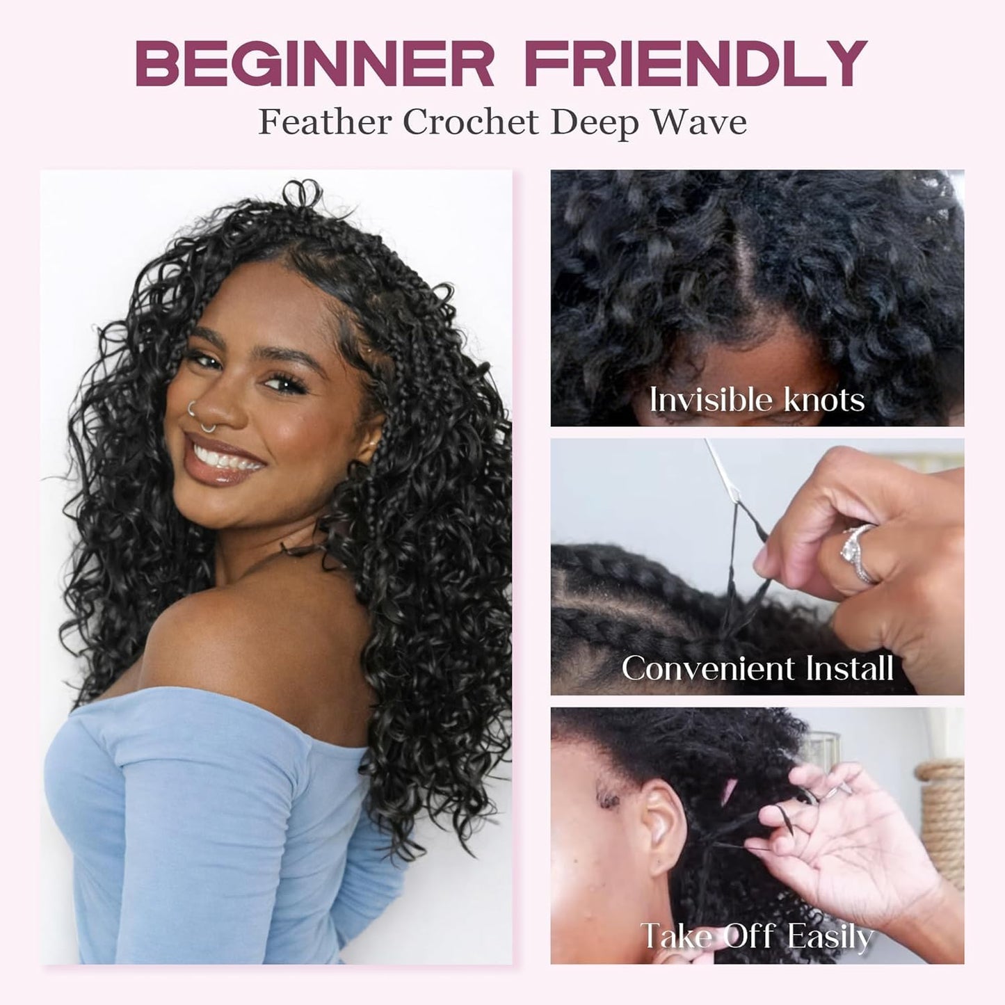 Gaoleif Deep Wave Feather Crochet Hair Pre-Separated Miracle Knots Hair