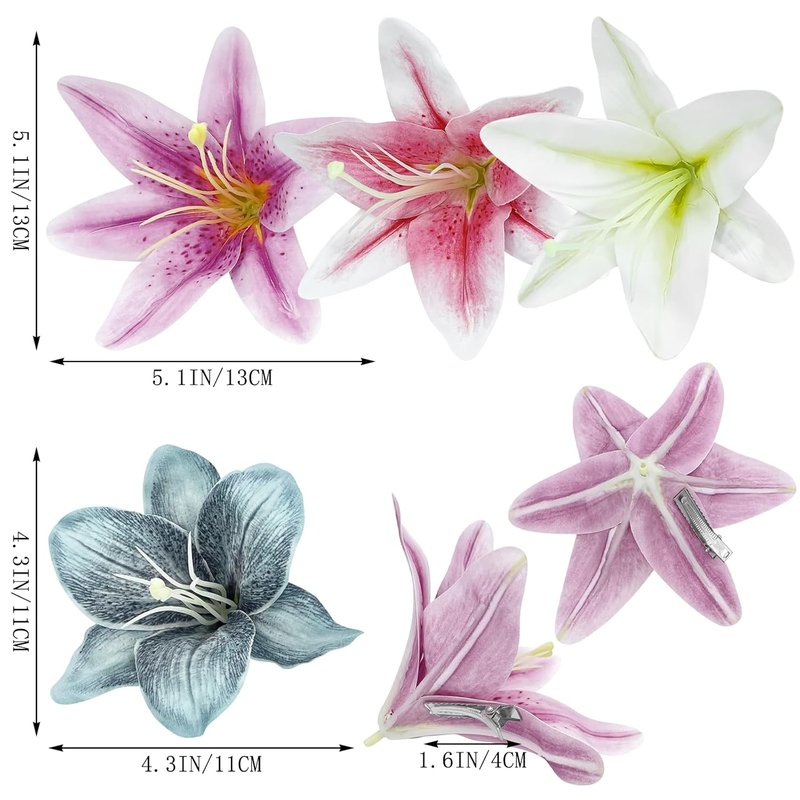 Lily Flower Hair Clips - Faux Hawaiian Tropical Floral Hair Accessories | 4 Pcs for Beach Vacation & Weddings