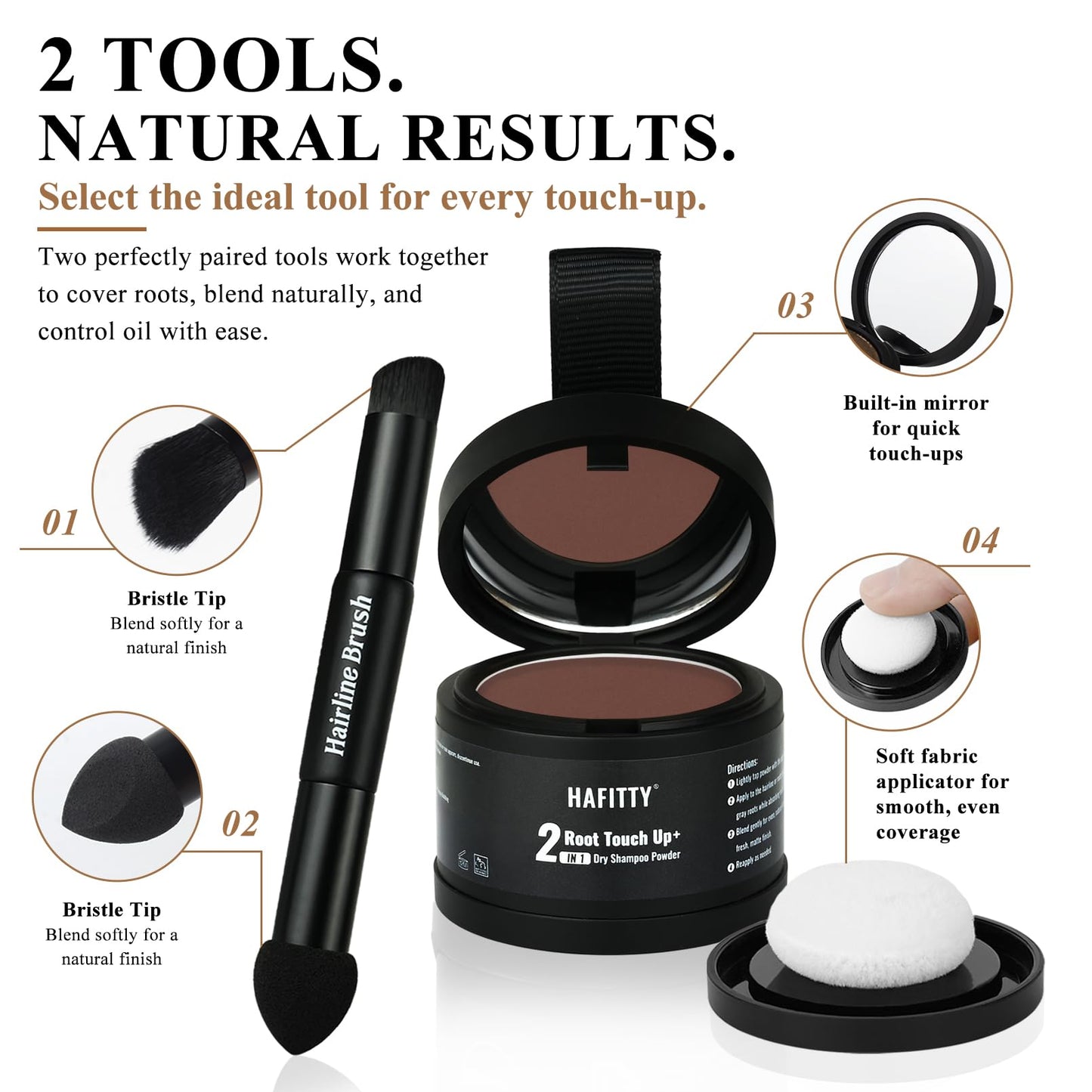 HAFITTY Root Touch Up Powder, Covers Gray Roots & Sparse Hair, Absorbs Excess Oil, All-Day Coverage, Natural Looking Finish, Easy to Apply, Hairline Powder for Women & Men (Hazel Brown)