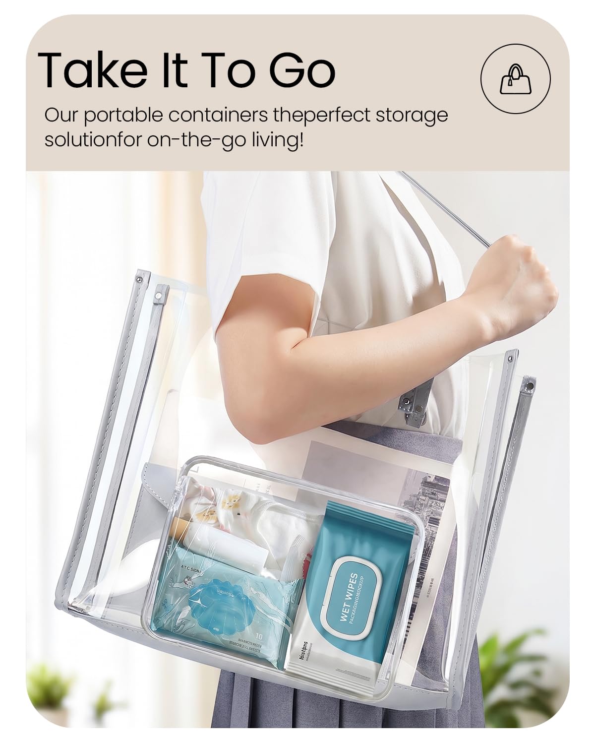 pakkabuu 6 Pack Mixed Size White Clear Hard Shell Zipper Case, Diaper Bag Organizer Pouches, Water-Resistant Storage Bins for Board Games, Toys, Cables, Crafts, Toiletries, Travel, 2XL 2L 2S