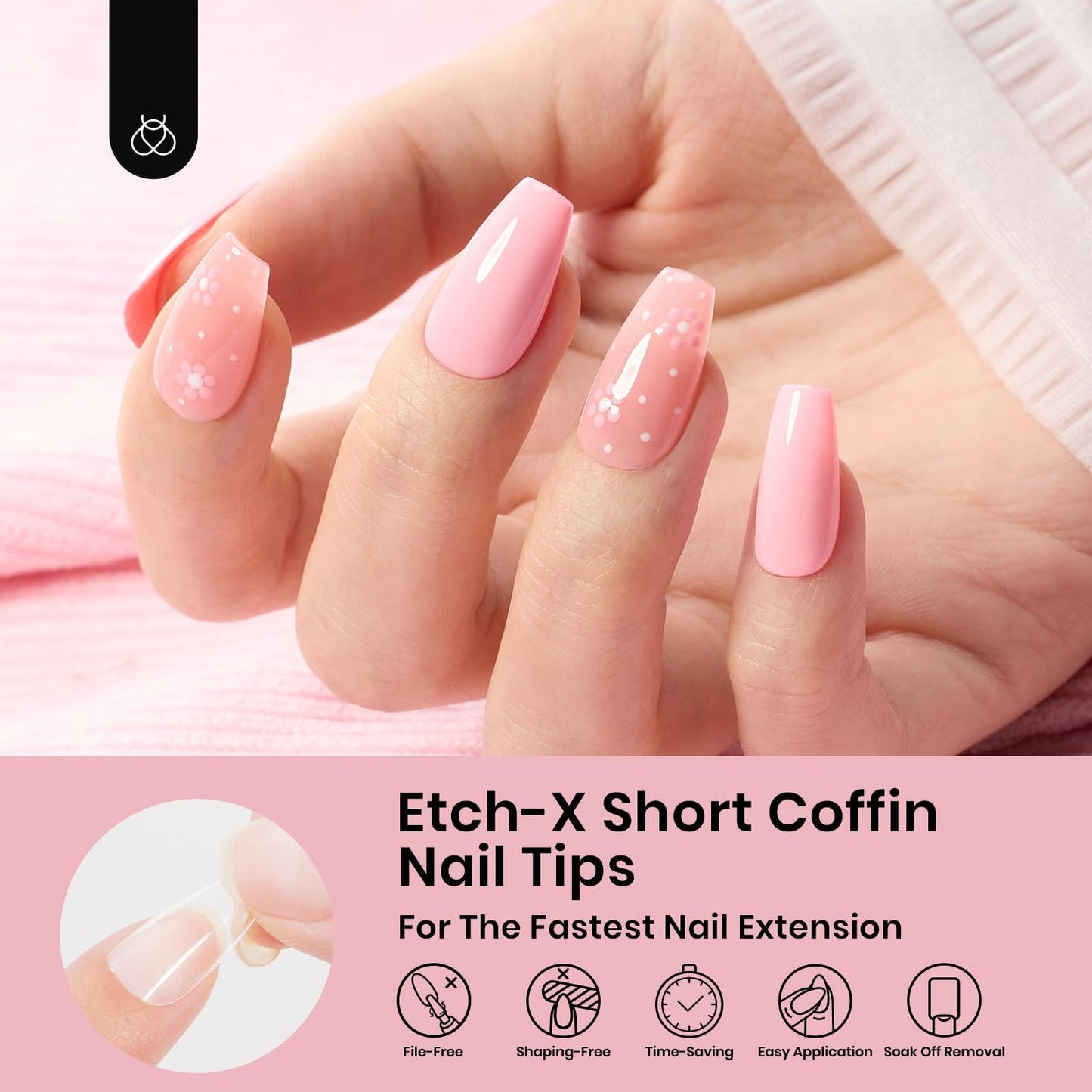 Beetles Gel Nail Tips Short Coffin 576 PCS Half Matte Pre-Shape Fake Nails 12 Sizes Full Cover Acrylic False Nails Extension DIY Manicure Gifts for Women