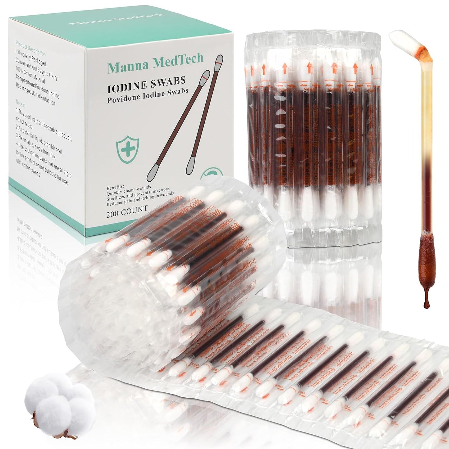 Premium Organic Cotton Iodine Swabs - Travel-Friendly Wound Care for Cuts, Scrapes & Burns | 100 Count