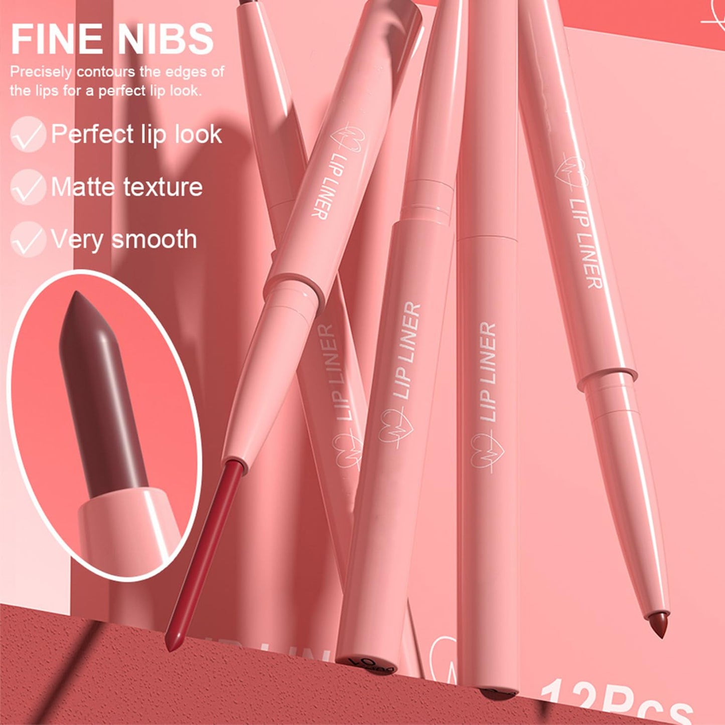 12 Colors Matte Lip Liner Pencil Set - Creamy Velvet, Long-Lasting Waterproof | One-Step Lip Makeup Kit for Women