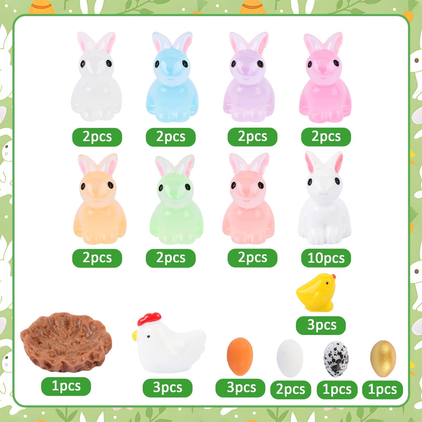 BRIOYHA 38 Pcs Mini Resin Animals – Spring Bunnies Chicks Eggs Decor Variety Pack for Home Garden Table Centerpieces Seasonal Display