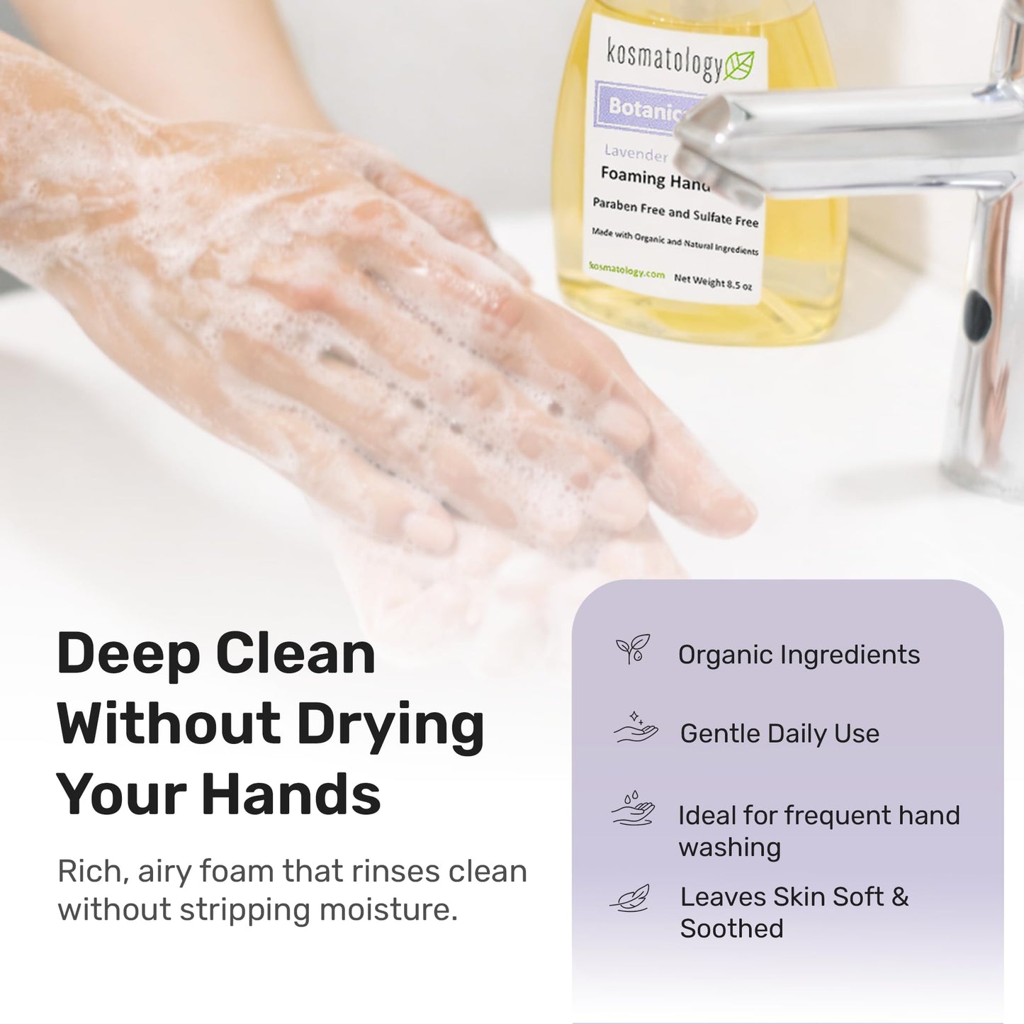 kosmatology Organic Foaming Hand Soap | Botanical Bliss (Lavender-Eucalyptus) Moisturizing Hand Wash | Clean Ingredients, Infused with Essential Oils (8.5 fl oz)