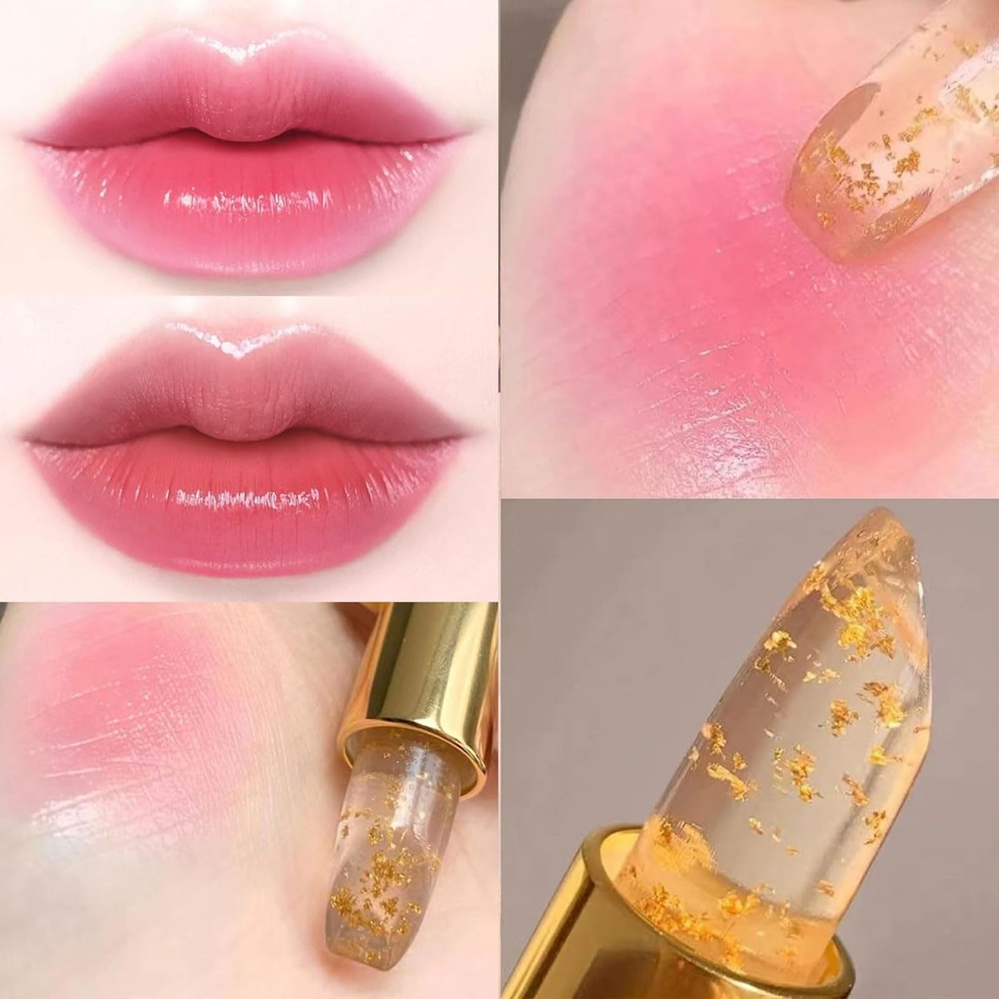 Domality 2PCS Transferproof Color Changing Lipstick, pH Activated Tint Balm, Clear Gold Foil Lipsticks That Changes Colors, Moisturizing Glossy Shine Lip Gloss for Women