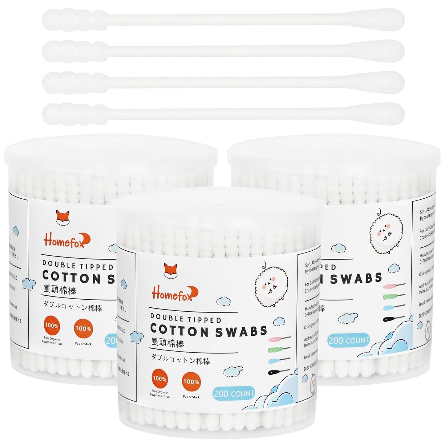 Blue Cotton Swabs - 200 Count Organic Spiral Cotton Buds | Lint-Free, Soft Tips, Double-Sided