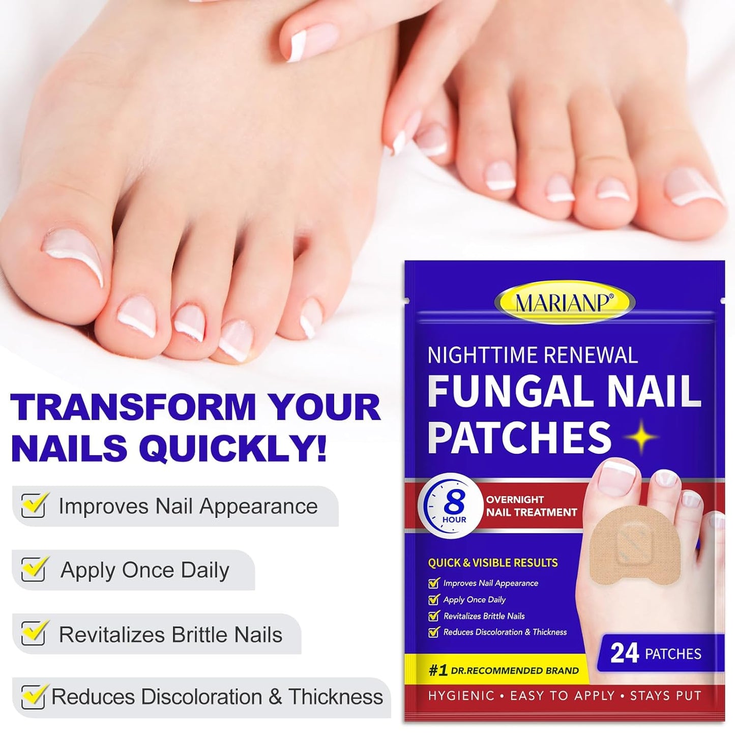 Toenail Fungus Treatment - Extra Strength Fungal Nail Patches | 24 Pcs for Overnight Repair & Care