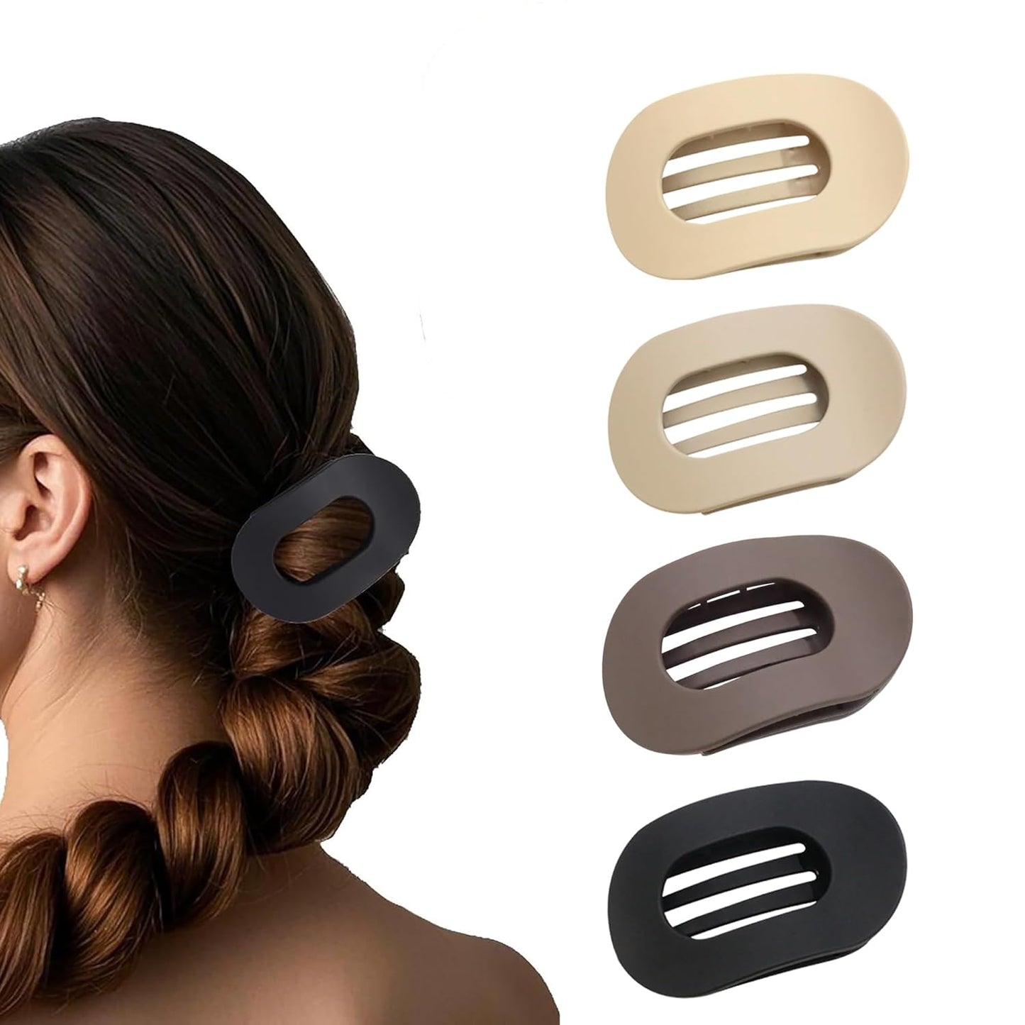 Flat Hair Clips for Women - 4 Pack Matte Oval French Claw Clips, 3.8 Inch Non-Slip Strong Hold for Thick & Thin Hair | Ideal for Daily Styling