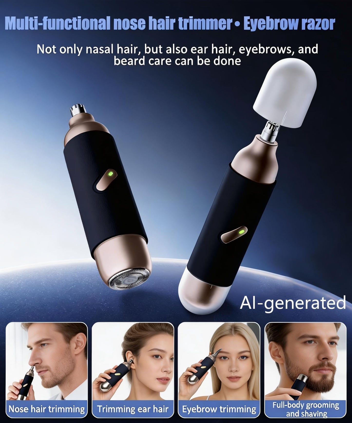 Nose Hair Trimmer for Men & Women, 2 in 1 Electric Nose and Ear Hair Trimmers Ear & Eyebrow Grooming Kit Face Clipper with Powerful Motor and Dual-Edge Blades Waterproof, Portable Travel Size (Blue)