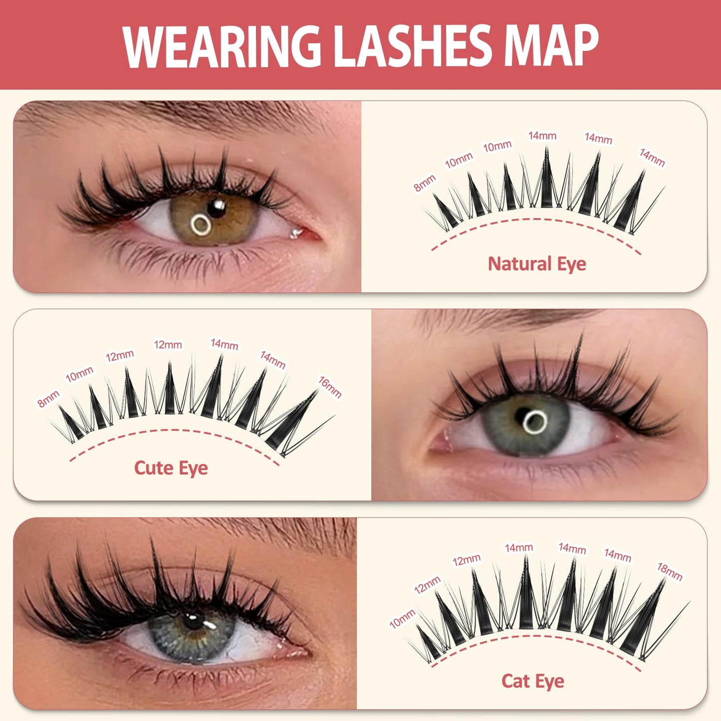 LAVONE Lash Clusters Kit, 140pcs D Curl DIY Individua Lashes, Waterproof Cluster Eyelash Extensions with Bond & Seal, Eyelashes Remover, Tweezers, Eyeliner and Eyebrow Pencil (WW007, 8-18mm)