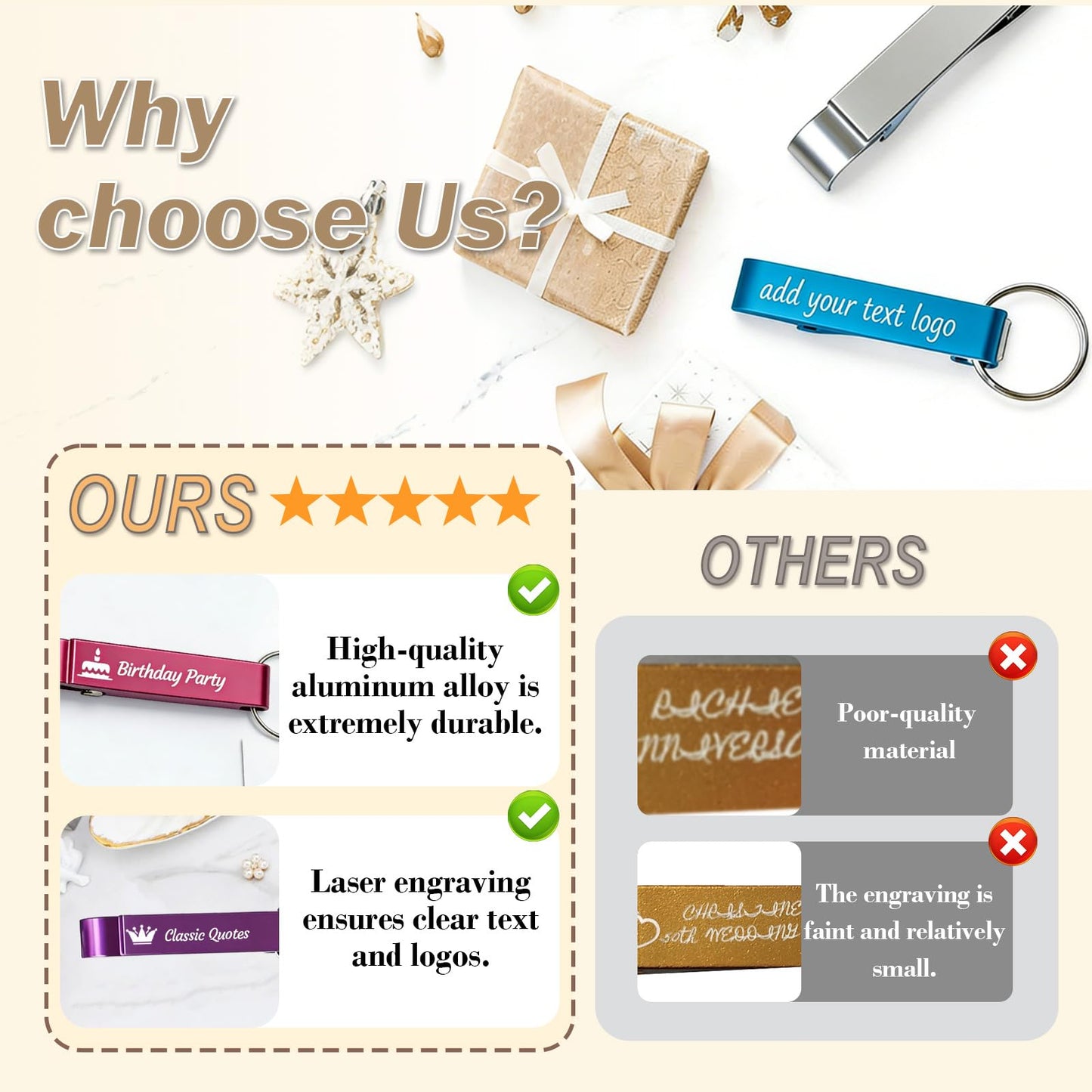 10-100pcs Custom Aluminum Beer Bottle Opener Custom Bottle Opener Personalized Bottle Opener Keychain Bulk Engraved Text Logo Keychains for Bars Wedding (100)
