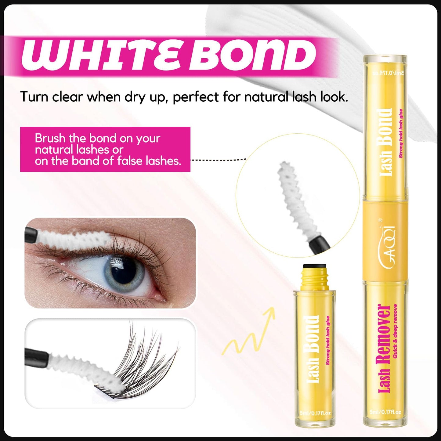 GAQQI Lash Bond and Remover, Lash Cluster Glue Waterproof Strong Hold for 72H+, White Eyelash Glue for DIY Eyelash Extensions, Long-Lasting & Gentle Formula, 10ml