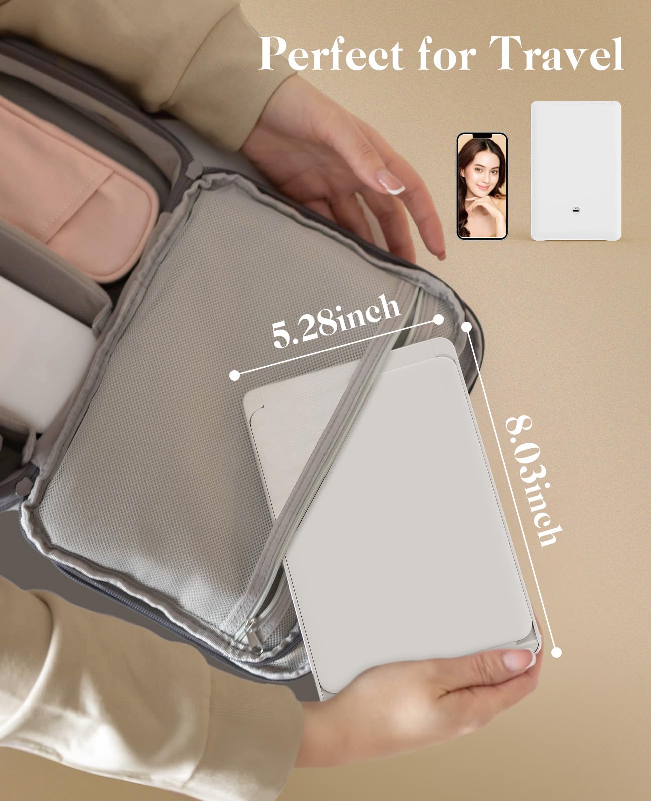 Jack & Rose Travel Mirror with Light, Travel Makeup Mirror with Magnification, Adjustable Height and Angle, Portable Folding Mirror