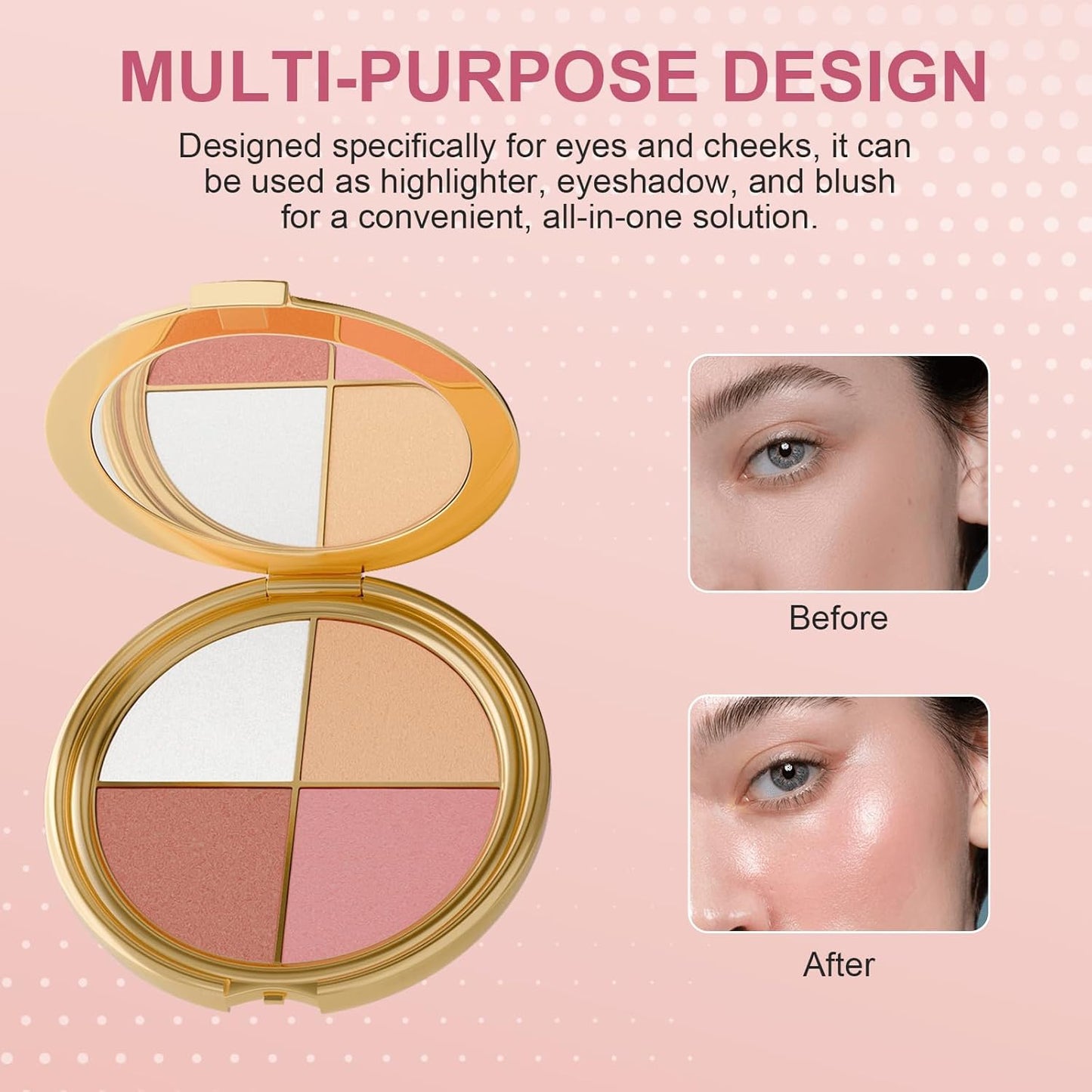 All-in-One Makeup Palette - 4 Color Eye & Cheek Set with Blush, Highlighter & Neutral Eyeshadow | Compact Travel Size for Soft Glow