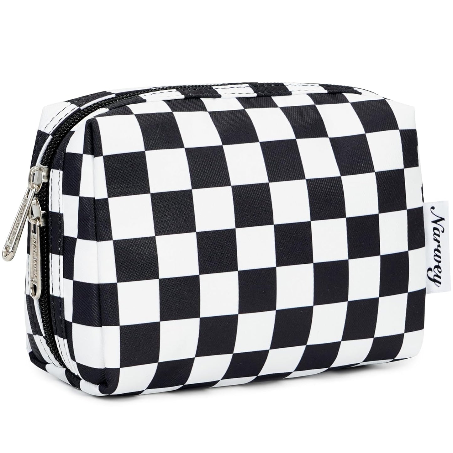 Checkered Makeup Bag - Travel Cosmetic Organizer with Compartments | Large Sky Blue Checkerboard