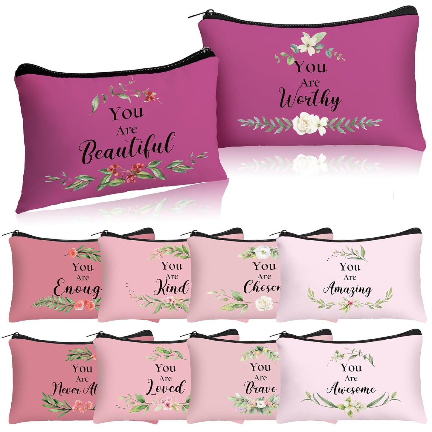 Inspirational Cosmetic Bag Set - 10 Pcs Religious Makeup Pouches for Women | Wildflower & Beige