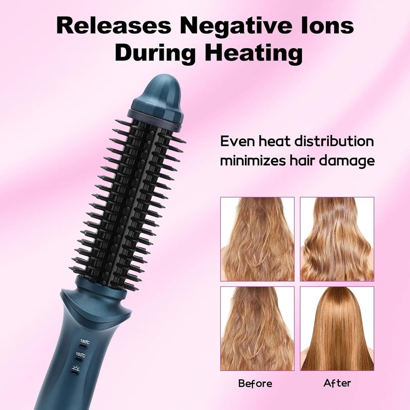Two-in-One Curling Brush & Iron - Portable Electric Hair Styler for All Hairstyles | Green