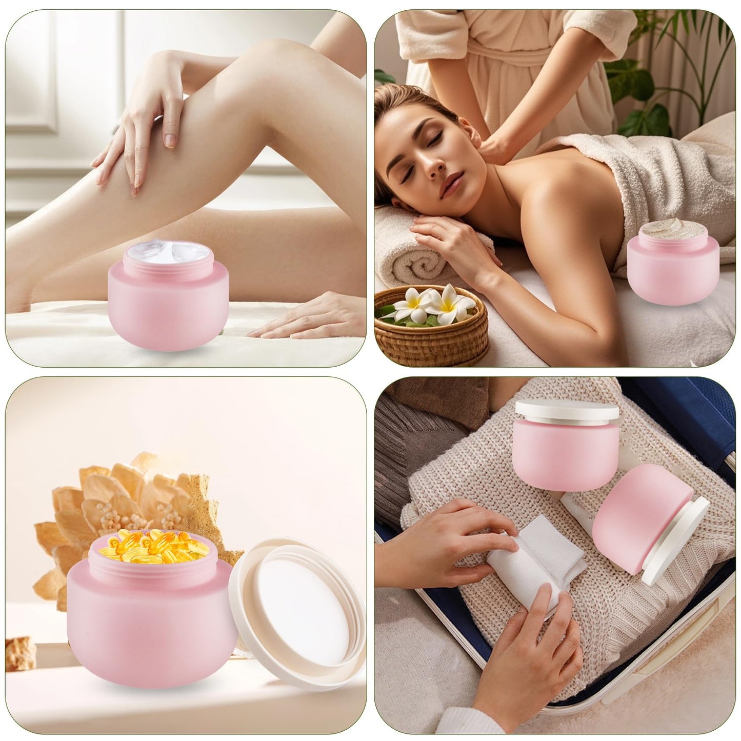 6 Pcs 8oz/250g Empty Plastic Jar Wide Mouth Cosmetic Container With Lids Refillable Travel Storage Container For Lotion Cream Body Butter Powder Ointments Samples Beauty Products etc (Pink)