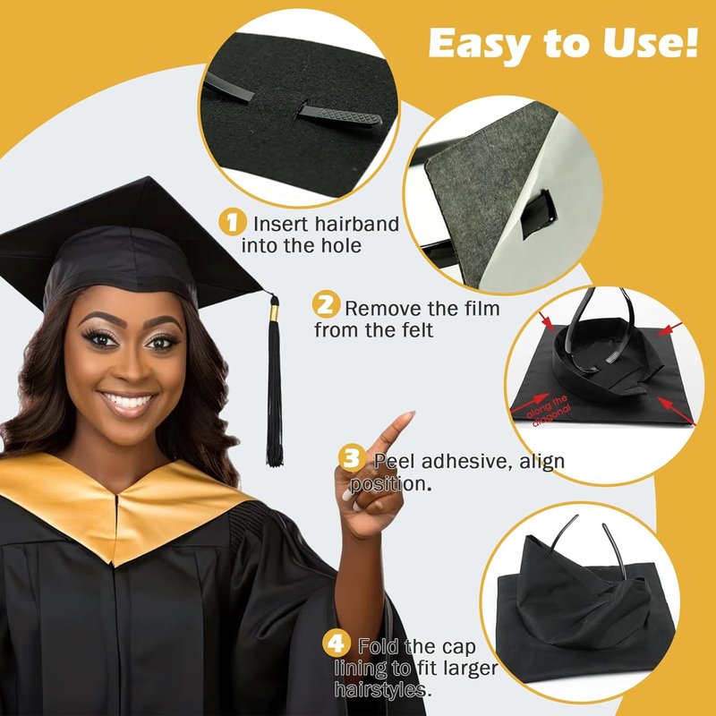 Graduation Cap Headband - Pro-Grip Stabilizer for All Hairstyles | Black 1 Pack