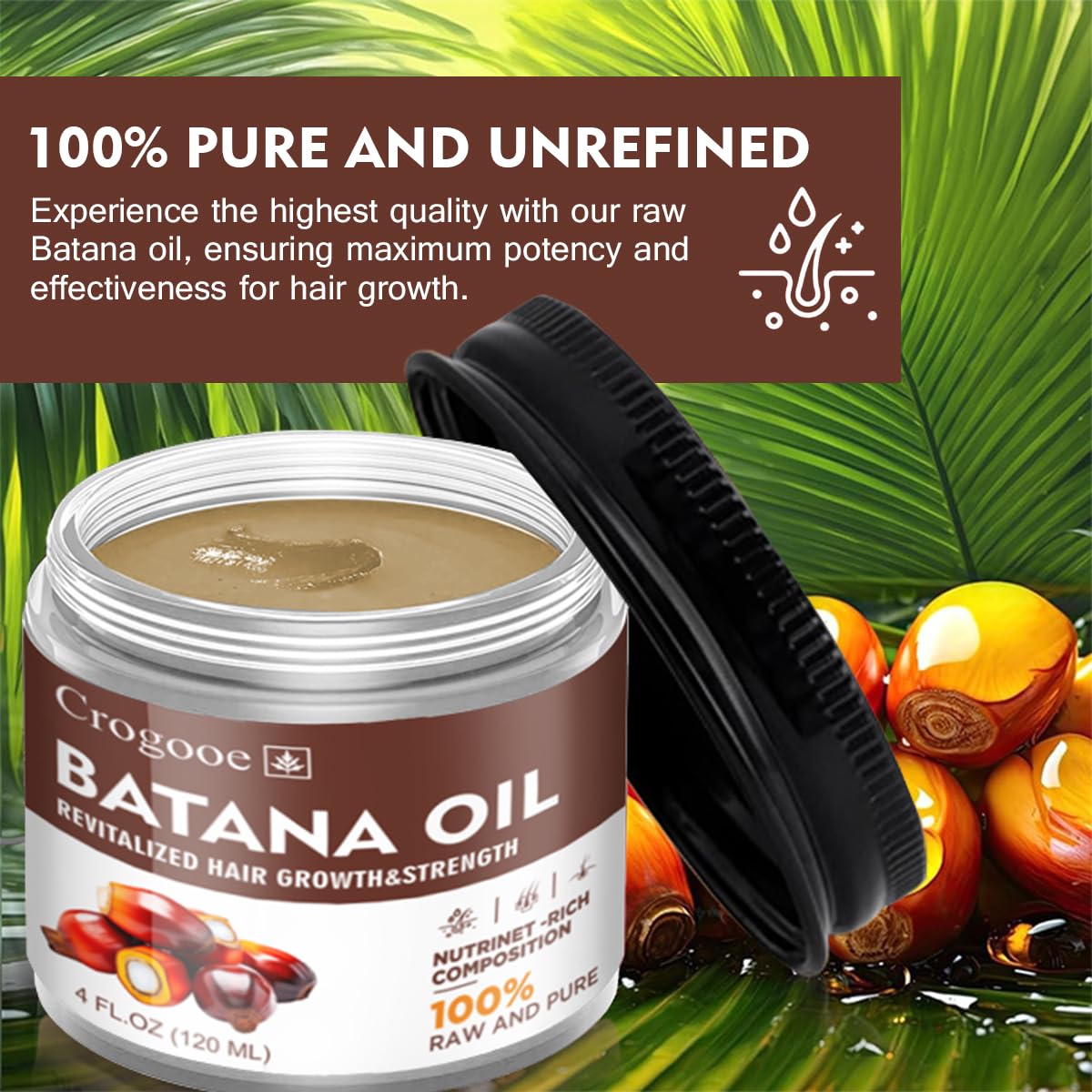 Unrefined Batana Oil For Hair Growth-Authentic & Organic Batana Hair Mask Natural Hair Growth Oil Jarhair Care Comfort Strength Hairgrowthoil 4 Oz
