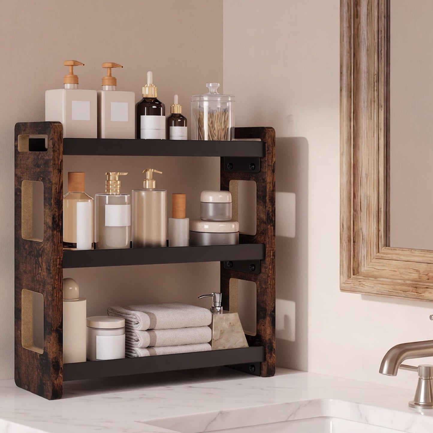 UJQSUN Bathroom Organizers and Storage,Bathroom Counter Organizer,Bathroom Counter Shelf,Bathroom Sink Organizer,Vanity Organizers,Vanity Storage,Perfume Display,Perfume Storages(Brown 3 Tier)