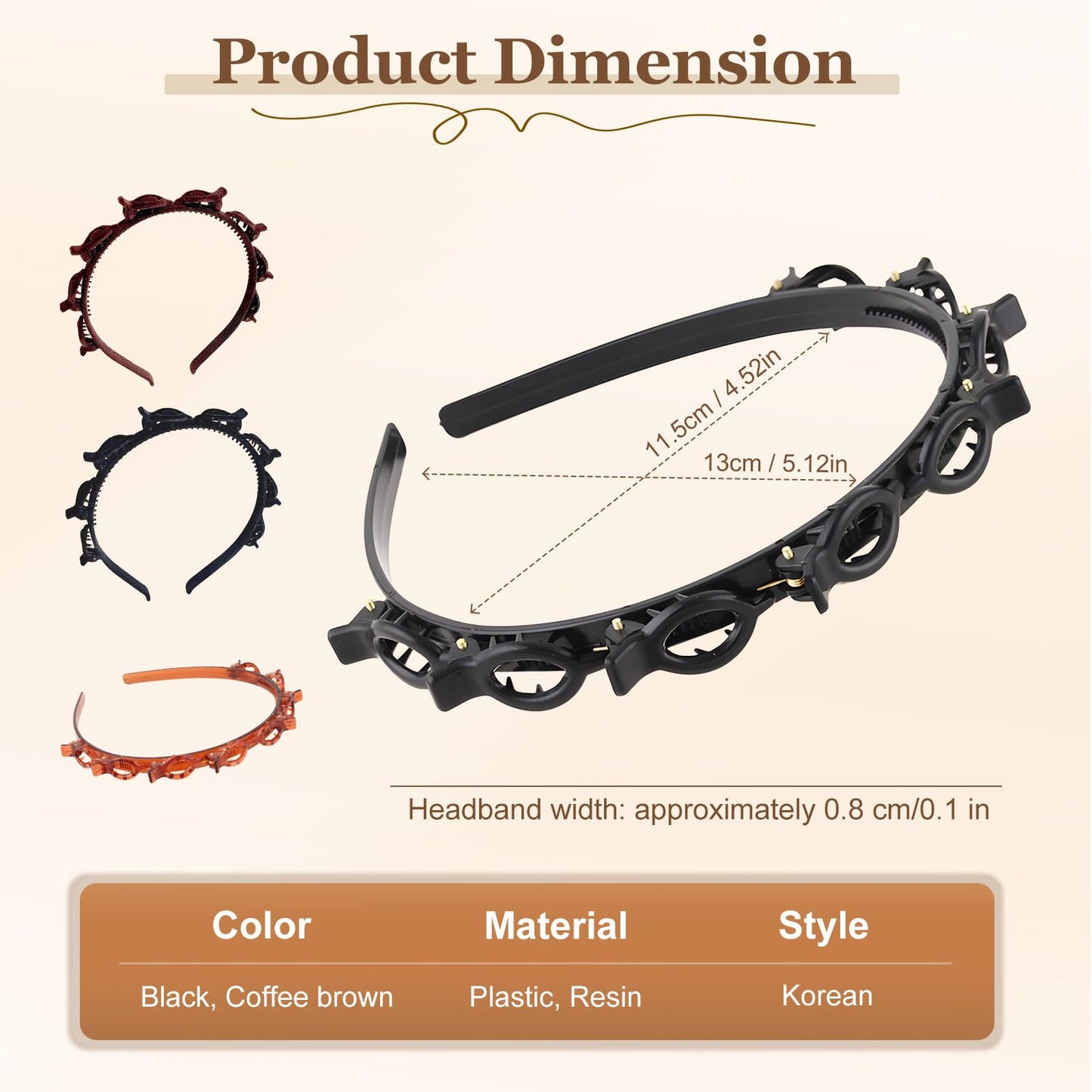 Headband with Clips 2 Pcs Bangs Hairstyle Hairpin Headband with 8 Clips Each, Multi Layer Toothed Braid Tool for Easy DIY Hairstyles, Hair Styling Accessories for Women Girls (Black × 2, One Size)