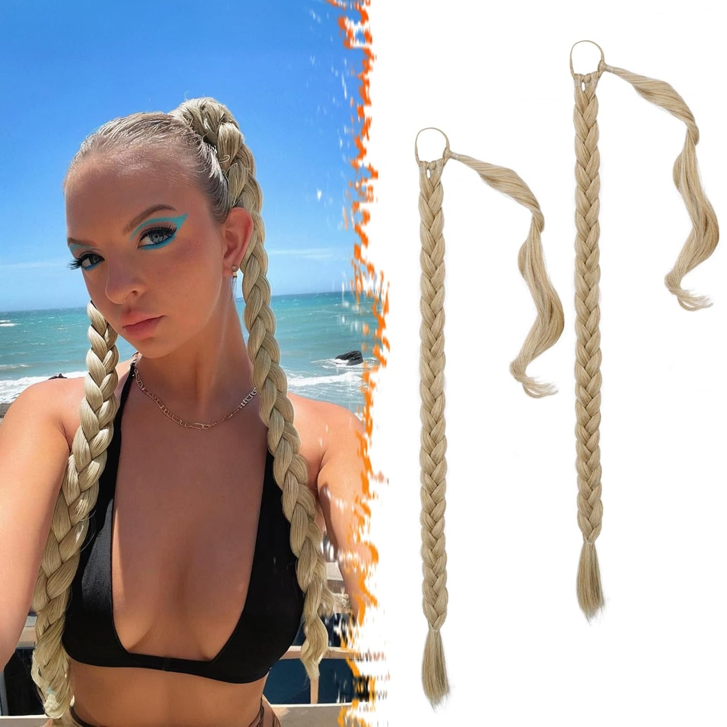 30 Inch Long Braided Ponytail Extension - Copper Red Wrap Around Hairpiece | Synthetic Hair for Women
