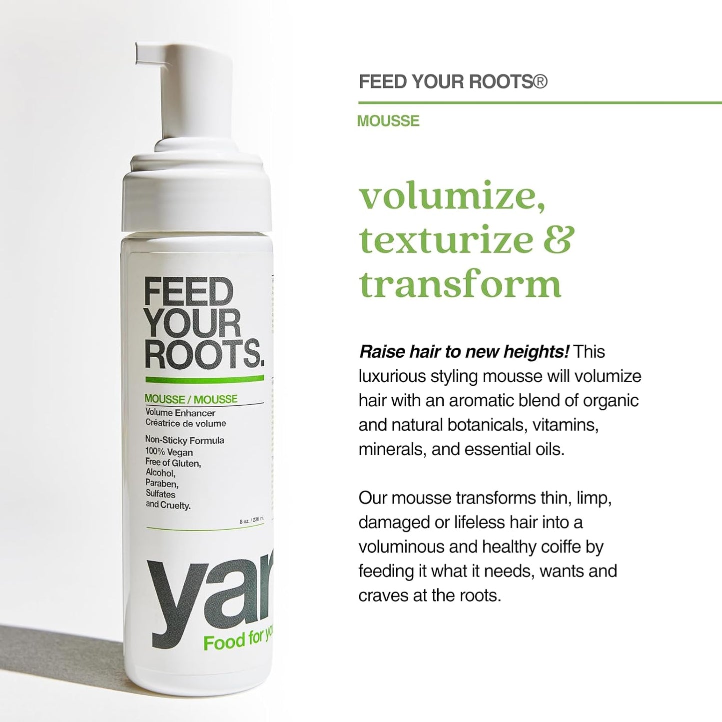 Yarok Feed Your Roots Mousse - Volumizing Curl Enhancer | Non-Sticky, Vegan Formula - 8oz