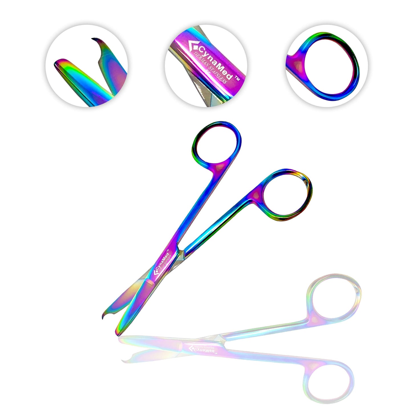 Cynamed Suture Stitch Scissors with Multicolor/Rainbow Titanium Coating - Premium Quality Instrument- Delicate Hook - Perfect for Suture Removal, First Aid, EMS Training and More (4.5 in. - Straight)