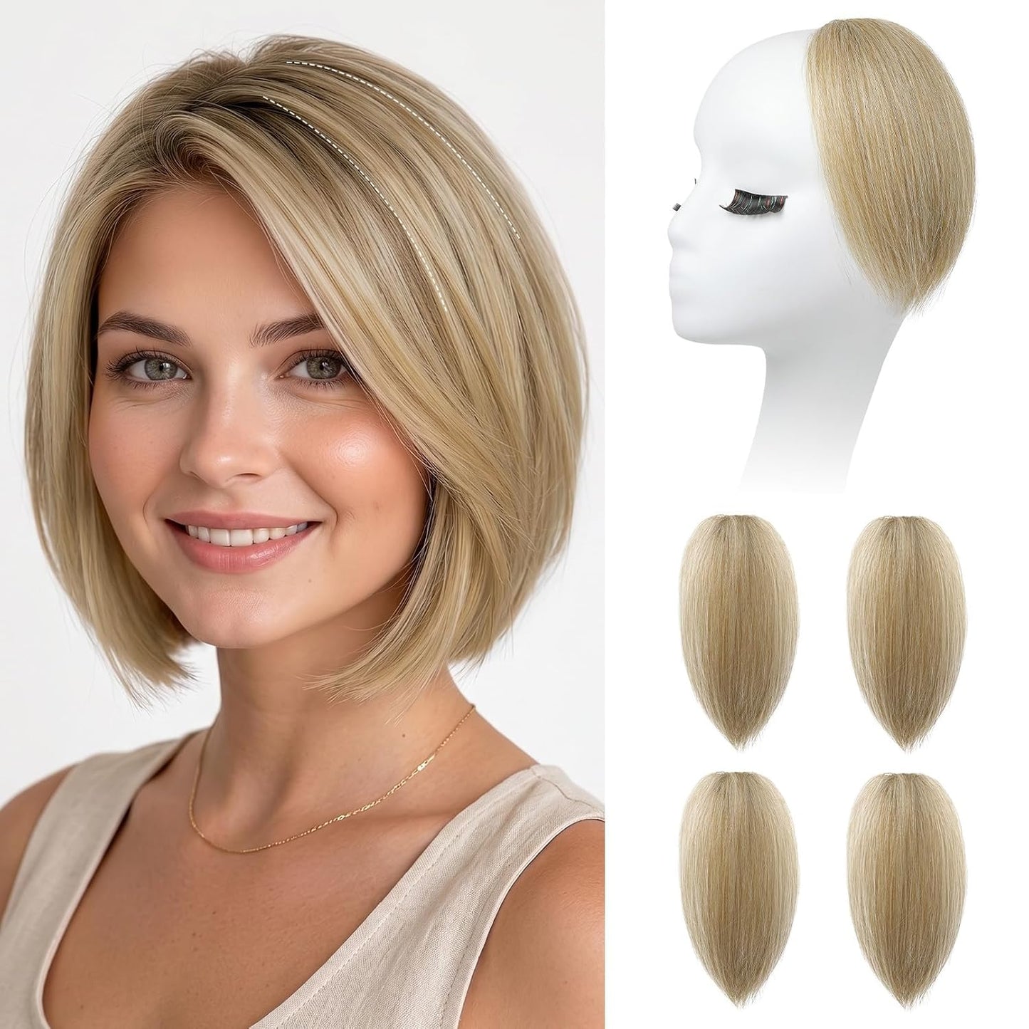 REECHO Clip In Hair Volumizer - Short Thick Hairpieces for Extra Volume | Light Brown with Blonde Highlights, 8 Inch (Pack of 2)