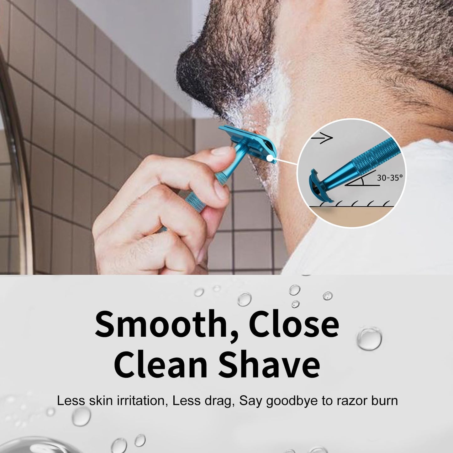 Double Edge Safety Razor with Stand, Single Blade Razors for Men and Women, with 10 Stainless Steel Double Edge Blades, Smooth and Close Shave, Plastic Free, Blue
