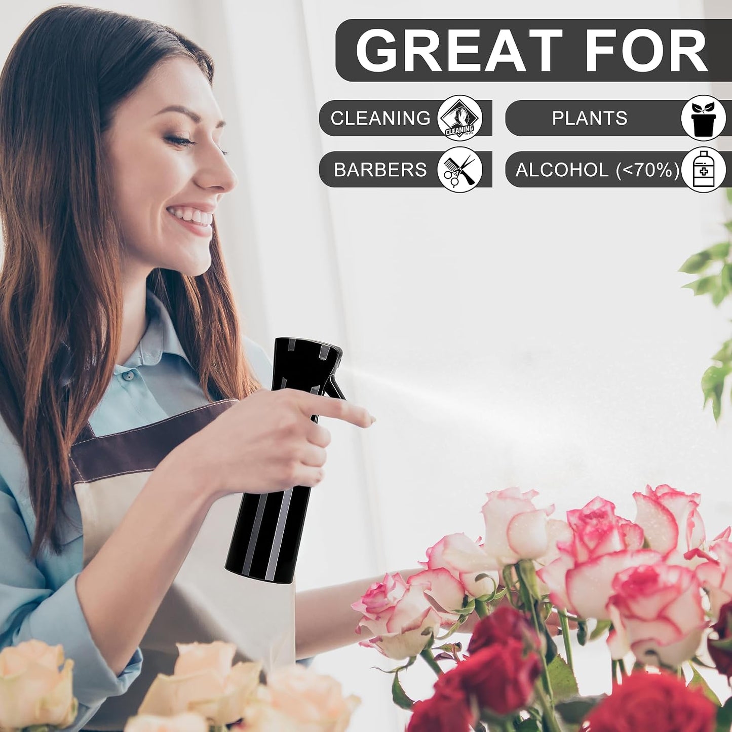 Continuous Spray Bottles for Hair | 200ml Reusable Black Bottles for Hair Care, Plants & Cleaning (2-Pack)
