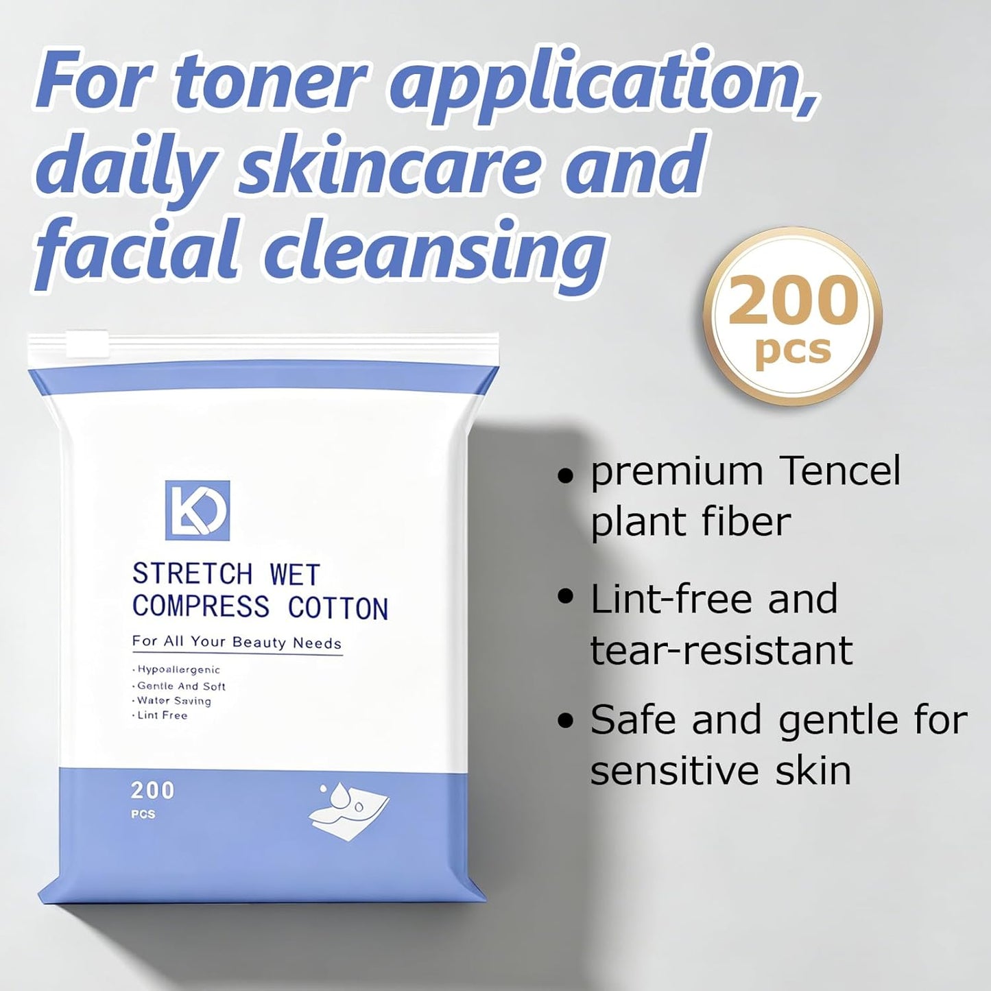 Cotton Pads for Face - 200 Count Unbleached, Lint-Free, Non-Irritating | Ideal for Toner, Essence, Masks