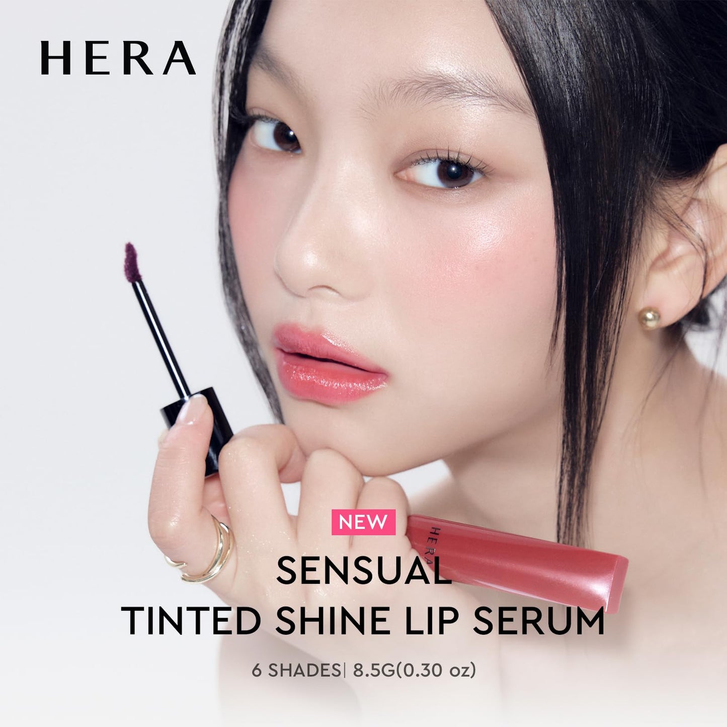 HERA Sensual Tinted Shine Lip Serum #55 PURPLE RUM | Weightless Sleek Shine, Transfer-Resistant Color, 12-Hour Soft Lip Stain Oil, Double Hydration wih Hyaluronic Acid, High-Gloss Finish, 0.30 oz.