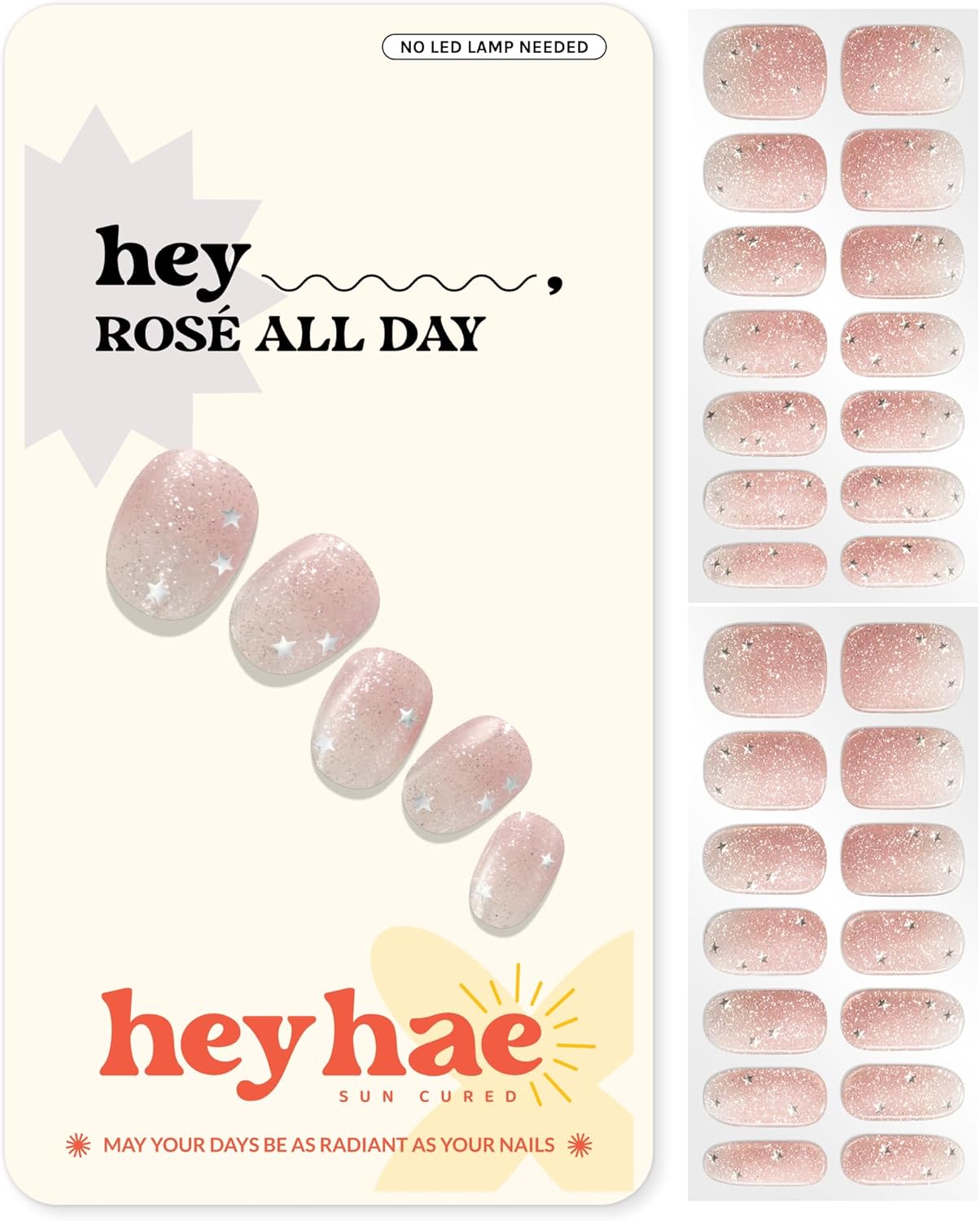 Gel Nail Strips - Easy Apply Glitter Pink Design | 28 Strips, Prep Pads, Nail File & Stick Included